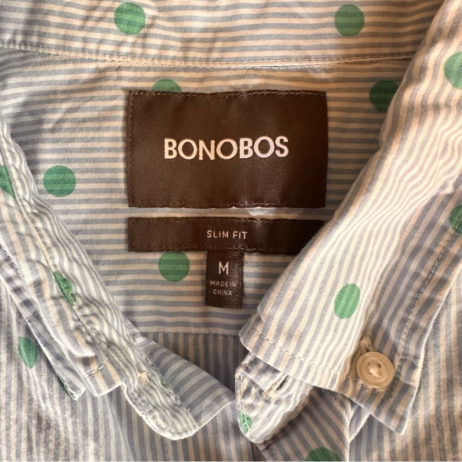 Bonobos Bonobos Slim Fit Cotton Blue Stripe & Green Dot Button-Up Size US M / EU 48-50 / 2 - 7 Thumbnail