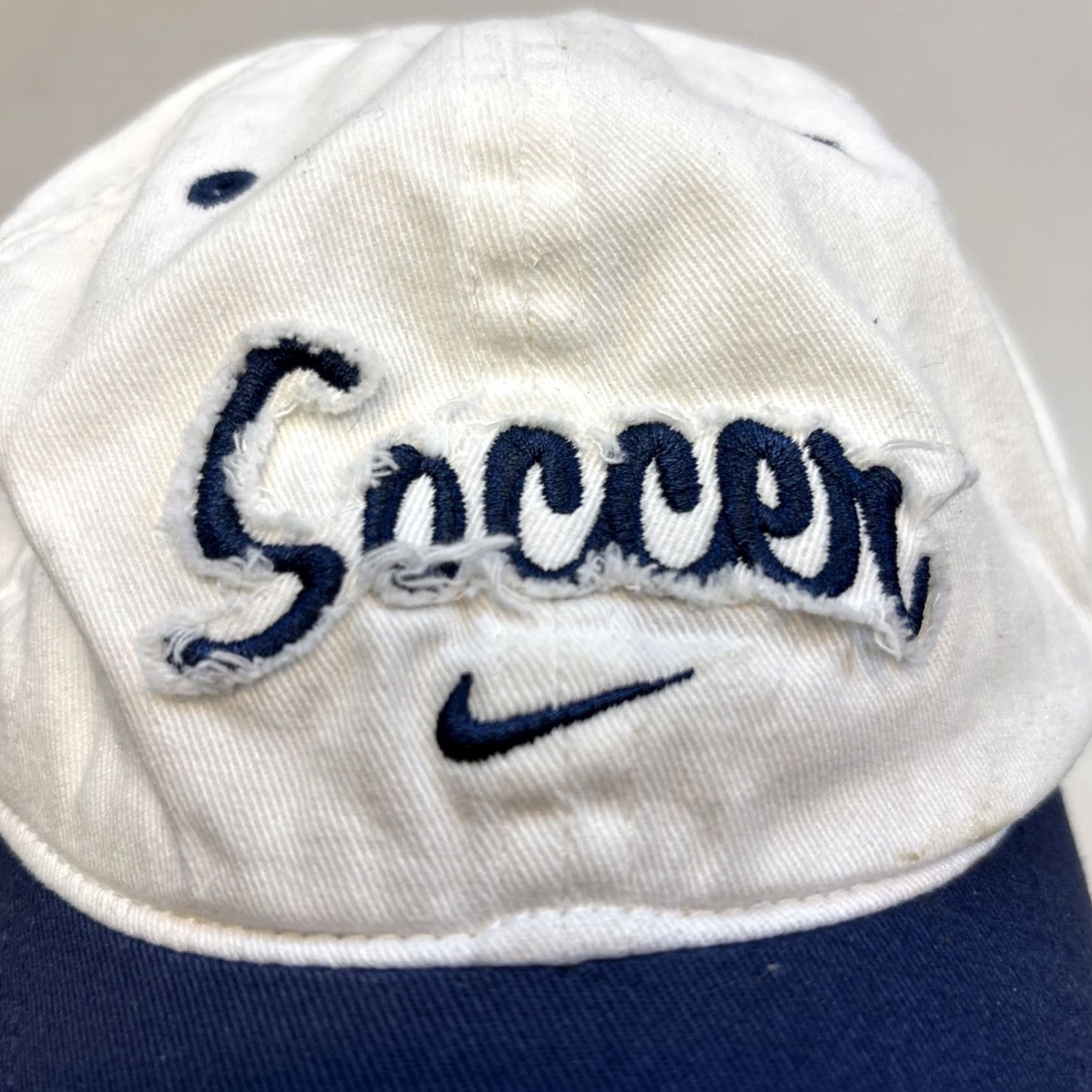 Nike VINTAGE RARE 90s Y2K Nike Soccer White/Blue Hat Adjustable StrapBack Cap Mens Baseball Cap White Adjustable Cap Size ONE SIZE - 3 Thumbnail