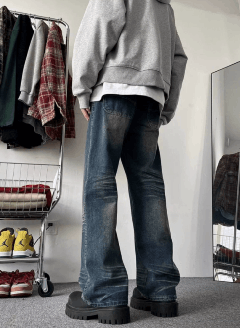 Japanese Brand × Jean Vintage washed distressed straight jeans Size US 32 / EU 48 - 4 Thumbnail