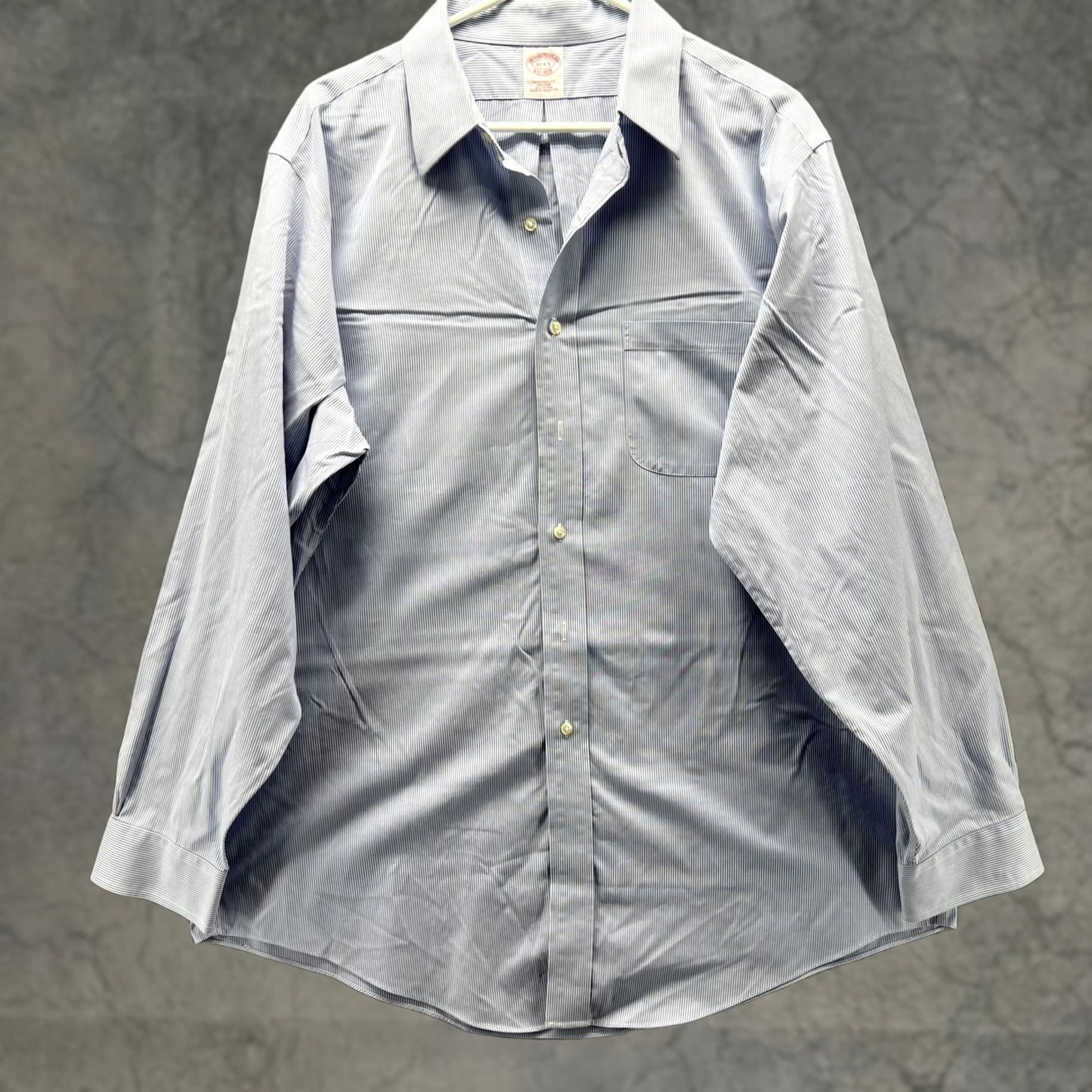 Brooks Brothers Brooks Brothers Dress Shirt Mens 17 4/5 Blue Stripe Classic Fit Non Iron Shirt Size 46R - 1 Thumbnail