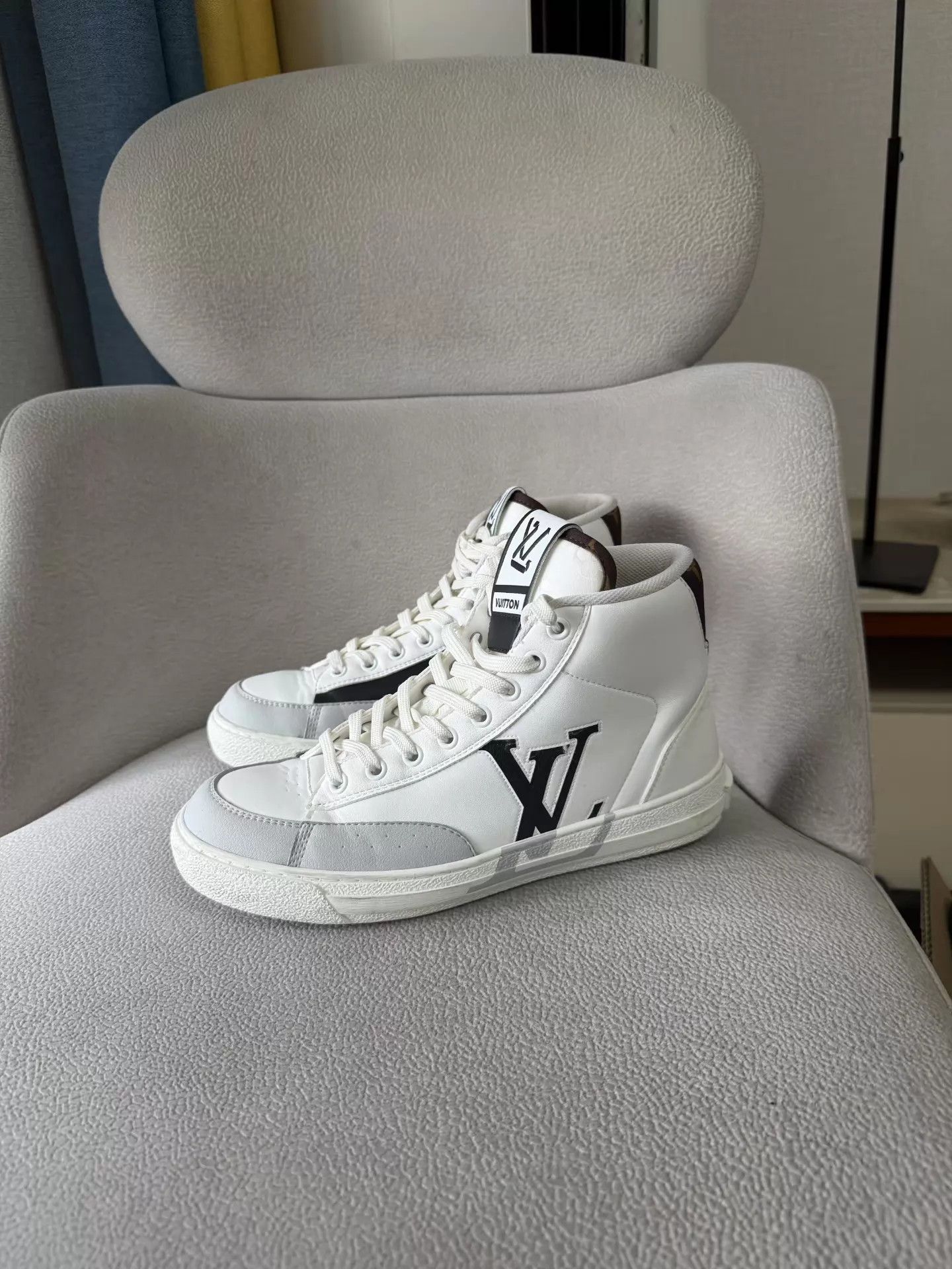 Louis Vuitton LV High-Top Sneakers WhiteGray 2Tone 37.5 98 New Size US 7 / IT 37 - 1 Thumbnail