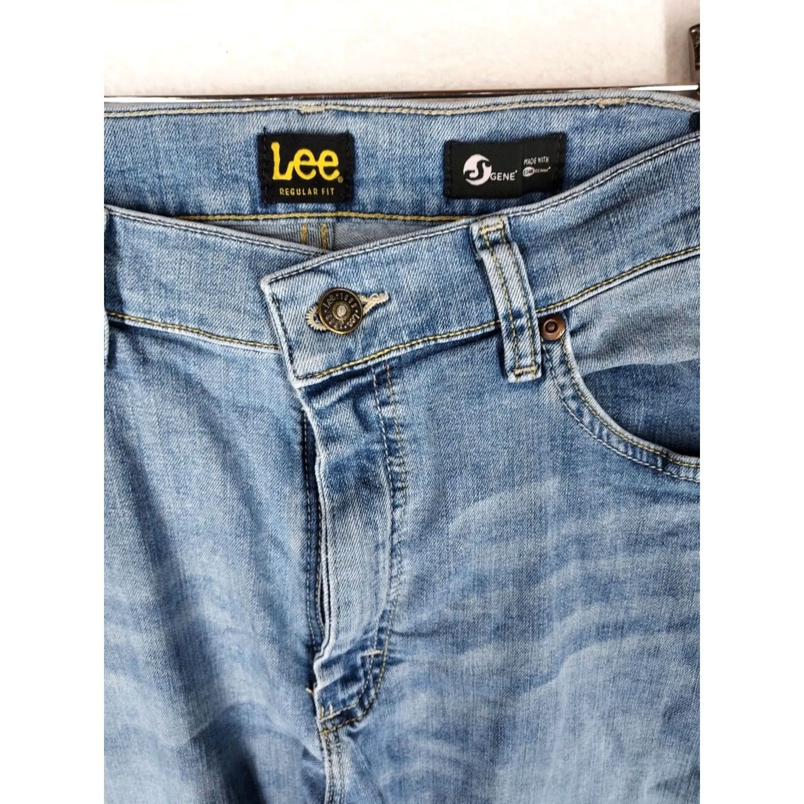 Lee Lee Mens Regular Fit Jeans 34x32 Blue Denim Mid Rise Zip Pocket 5-Pocket Straight Regular Waist 34 Cotton Denim Mexico Size US 34 / EU 50 - 3 Thumbnail