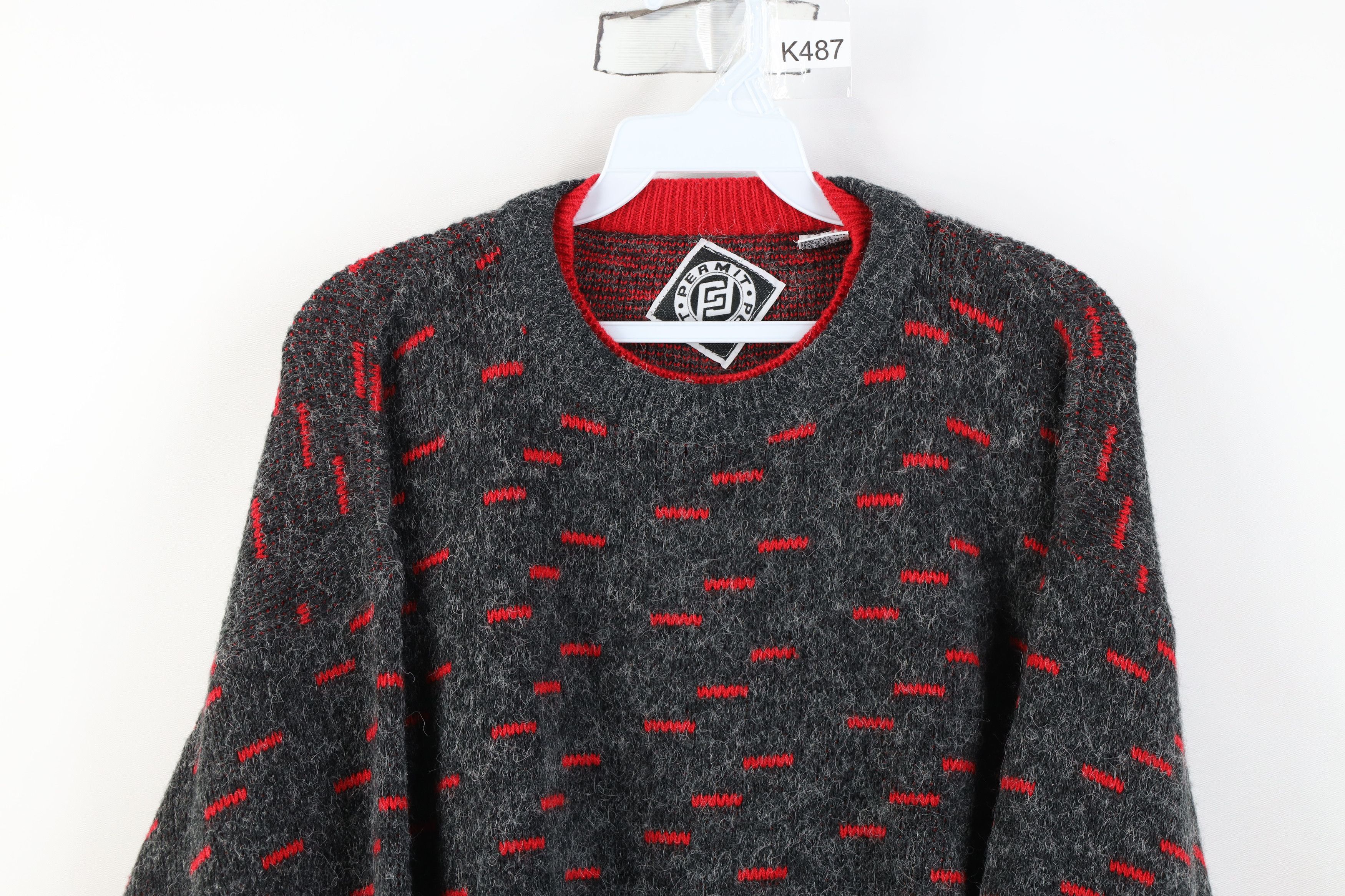 Vintage Vintage 90s Streetwear Geometric Knit Crewneck Sweater Gray Size M / US 6-8 / IT 42-44 - 2 Thumbnail