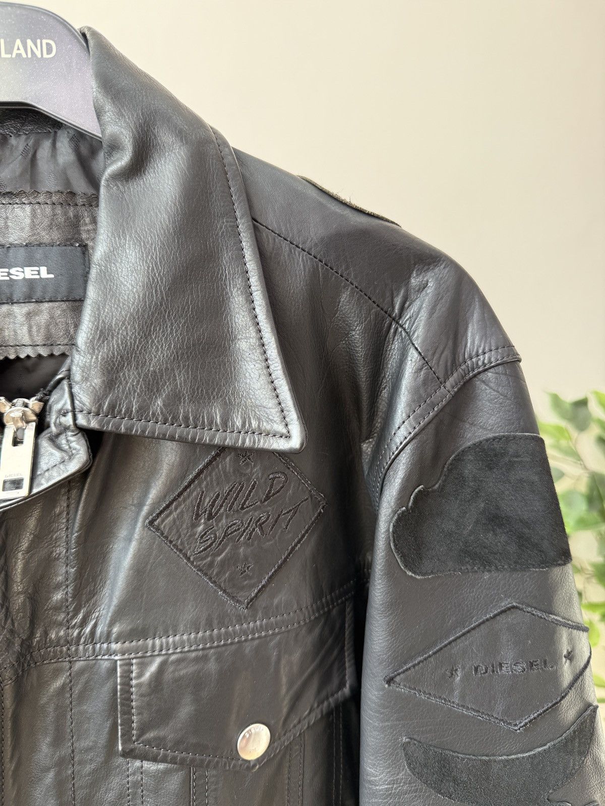 Diesel Vintage Diesel Mens Black Leather Jacket Patch Details Size US L / EU 52-54 / 3 - 7 Thumbnail