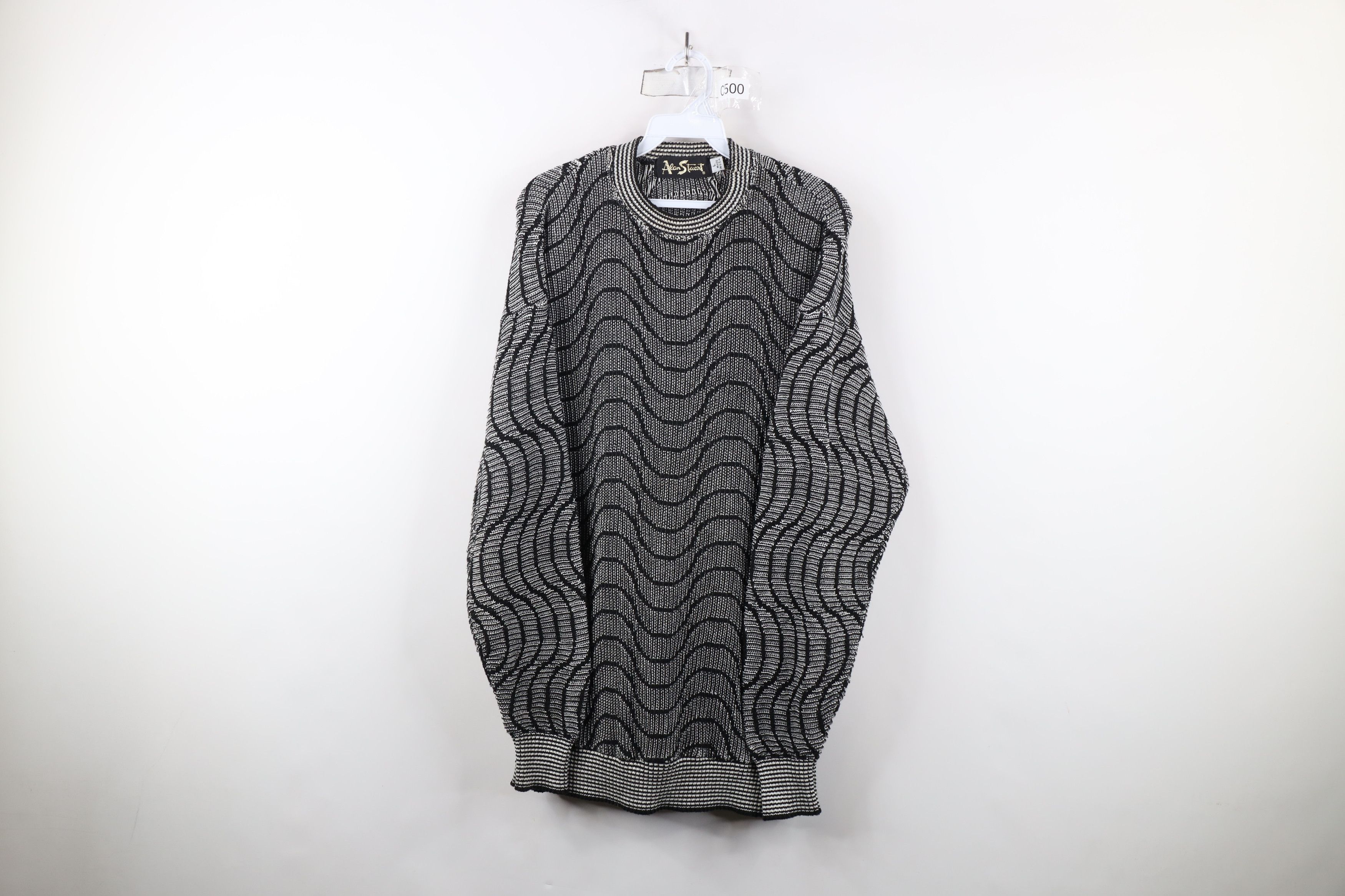 Vintage Vintage 90s Streetwear Wavy Ribbed Knit Crewneck Sweater USA Size US L / EU 52-54 / 3 - 1 Thumbnail
