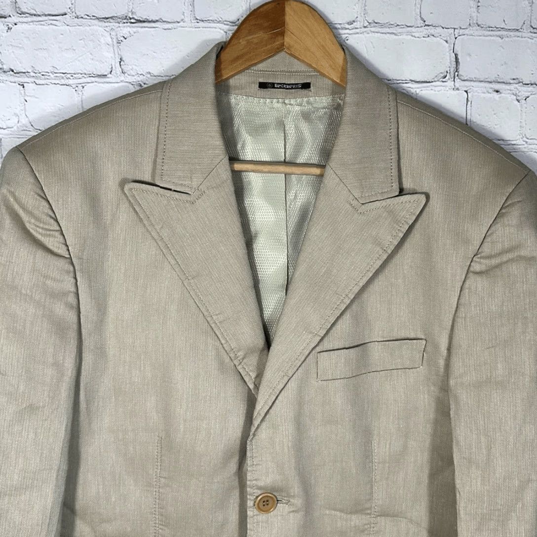 Vintage BlackBerrys Blazer Jacket Linen 38 Slim Beige Men Tan 2 Button Blazer Coat Suit Jacket Blazer Size 38R - 2 Thumbnail