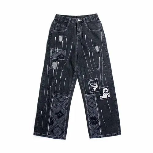 VIBE Bandana Patchwork Straight Leg Baggy Jeans Size US 30 / EU 46 - 2 Thumbnail