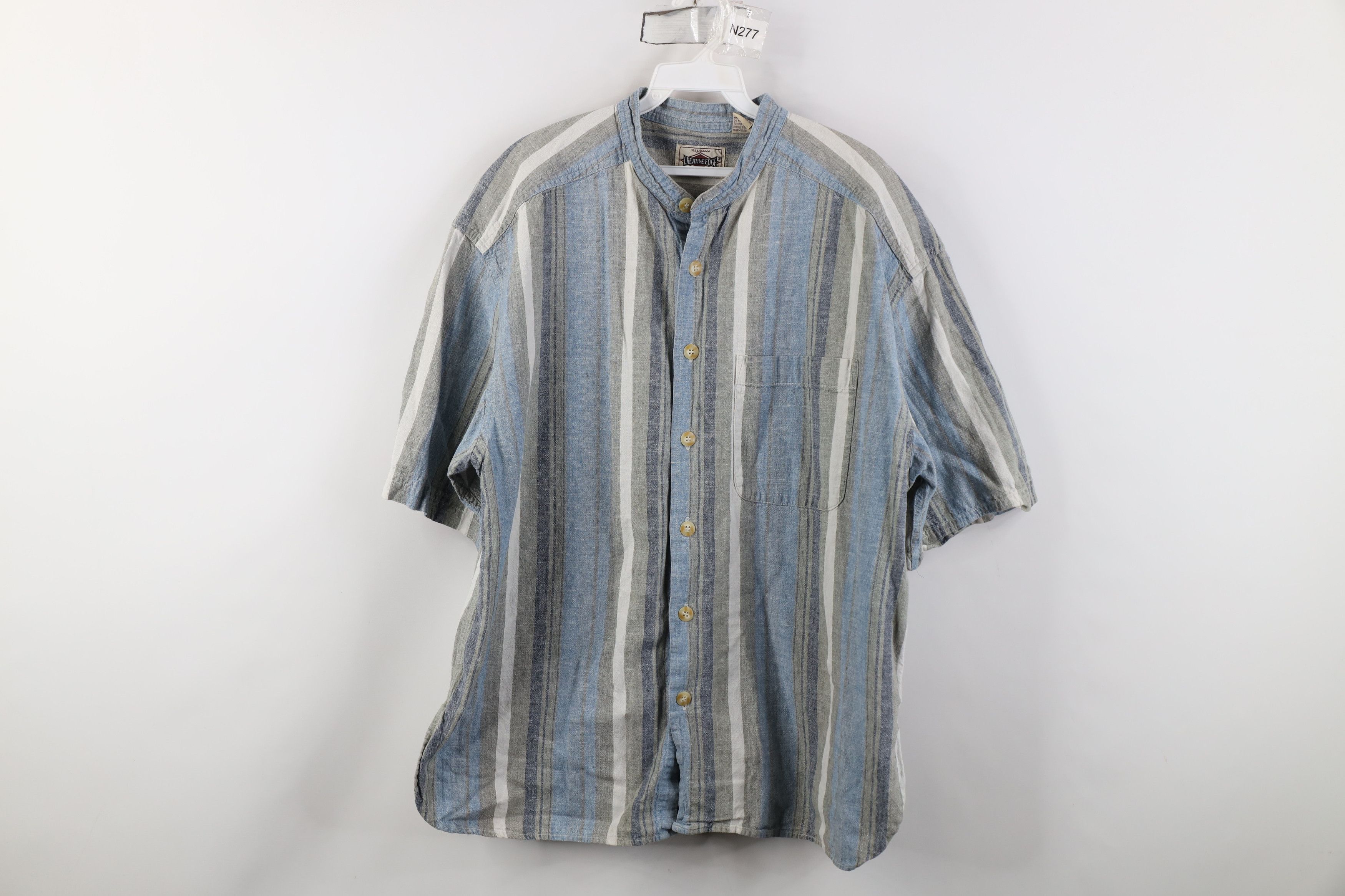 Vintage Vintage 90s Streetwear Linen Blend Band Collar Button Shirt Size US XL / EU 56 / 4 - 1 Thumbnail