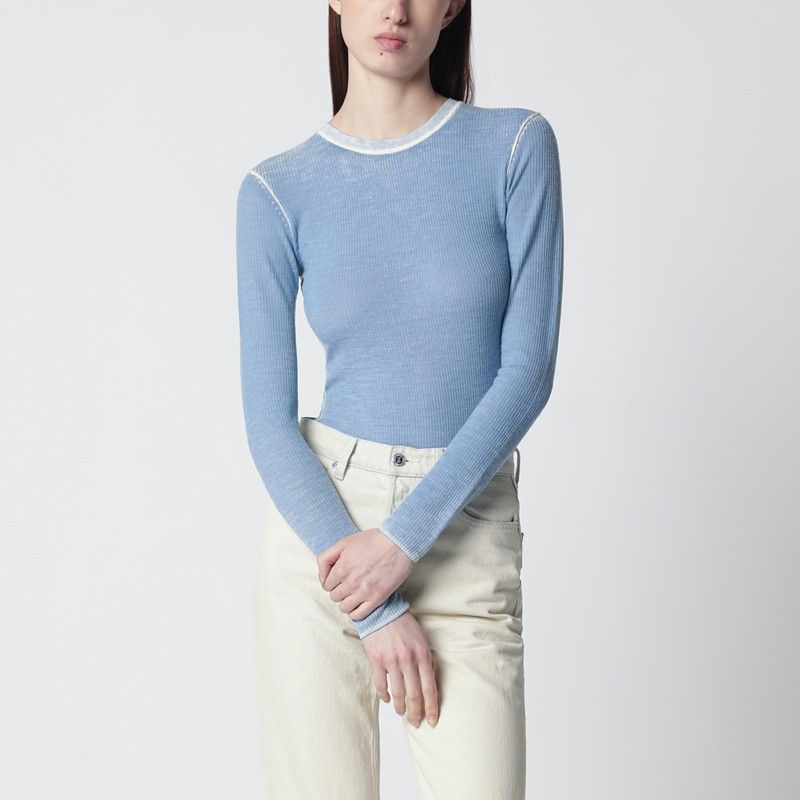 6397 6397 Light Blue Ribbed Vintage-Effect Knit Size ONE SIZE - 1 Thumbnail