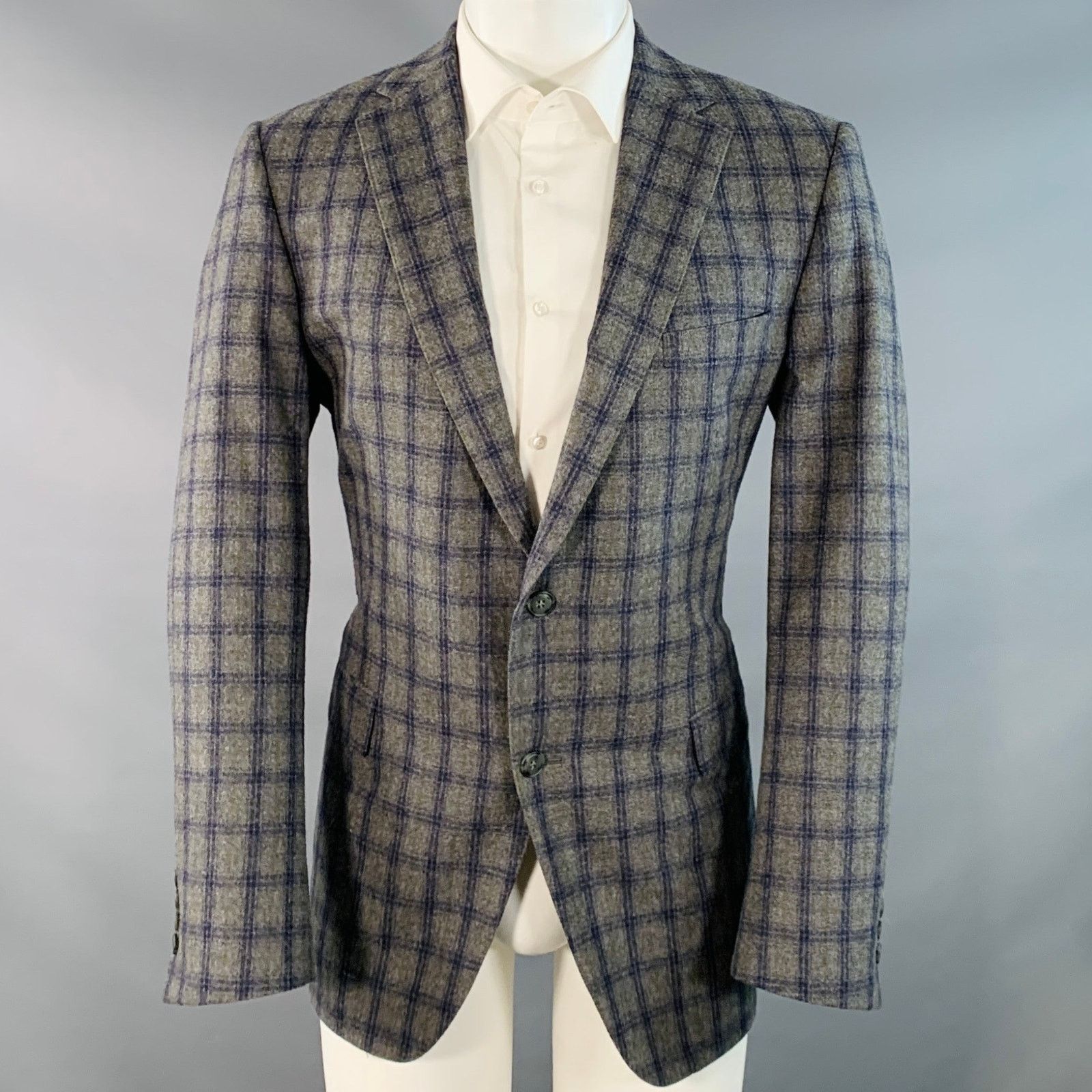 Paul Stuart Size 41 Grey Navy Green Plaid Wool Notch Lapel Sport Coat Size 40R - 1 Thumbnail