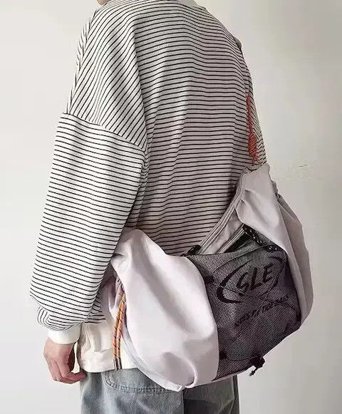 Fashion Hiphop Rope Sling Side Bag Messenger Crossbody Bag in White, Men's
