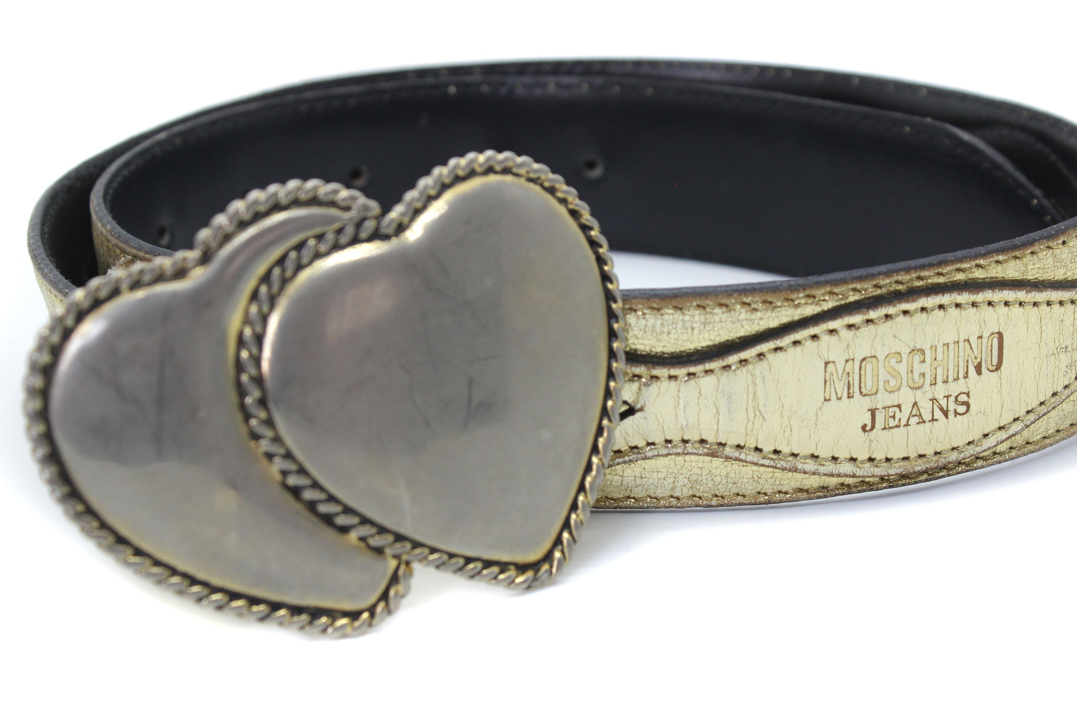 Moschino 90S Heart Logo Leather Belt Vintage Size ONE SIZE - 2 Thumbnail