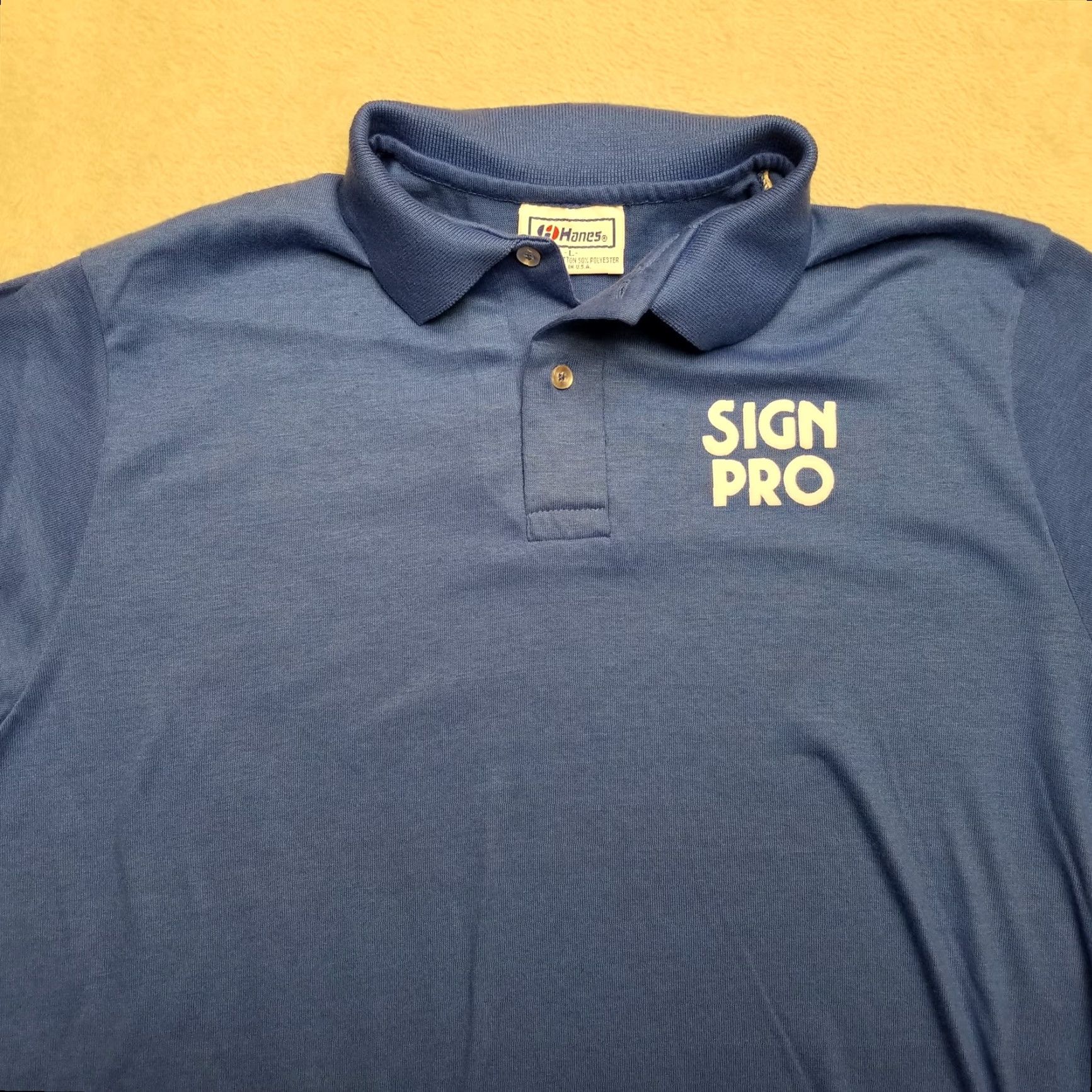 Hanes VINTAGE Hanes Shirt Mens L Blue 90s Polo Short Sleeve Sign Pro Employee Size US L / EU 52-54 / 3 - 2 Thumbnail