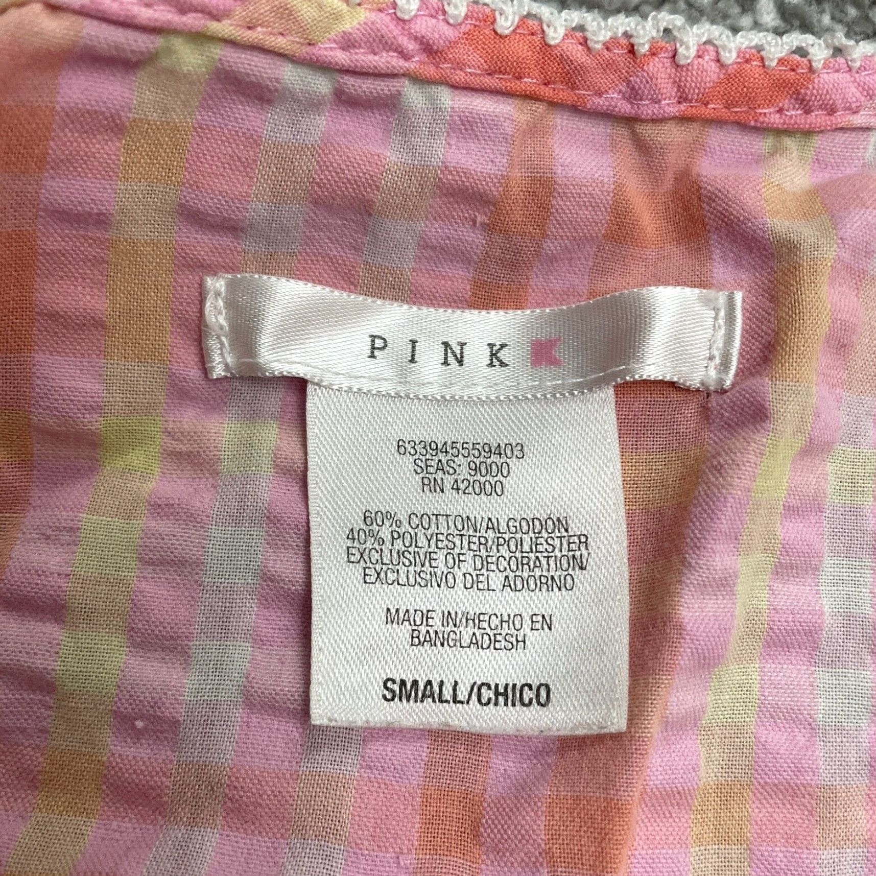 Pinko Pink K Nightgown Sleepwear Dress Womens Small Plaid Button Down Lace Trim Cotton Size S / US 4 / IT 40 - 5 Thumbnail