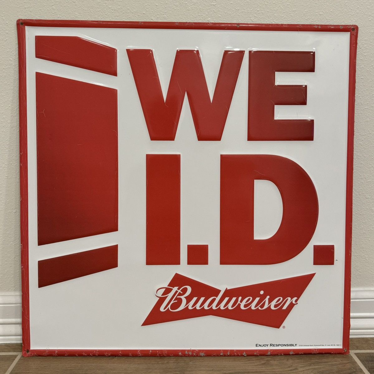 Budweiser × Vintage 2015 Budweiser “WE I.D.” | 24x24in | Beer Tin Bar Sign Size ONE SIZE - 1 Thumbnail