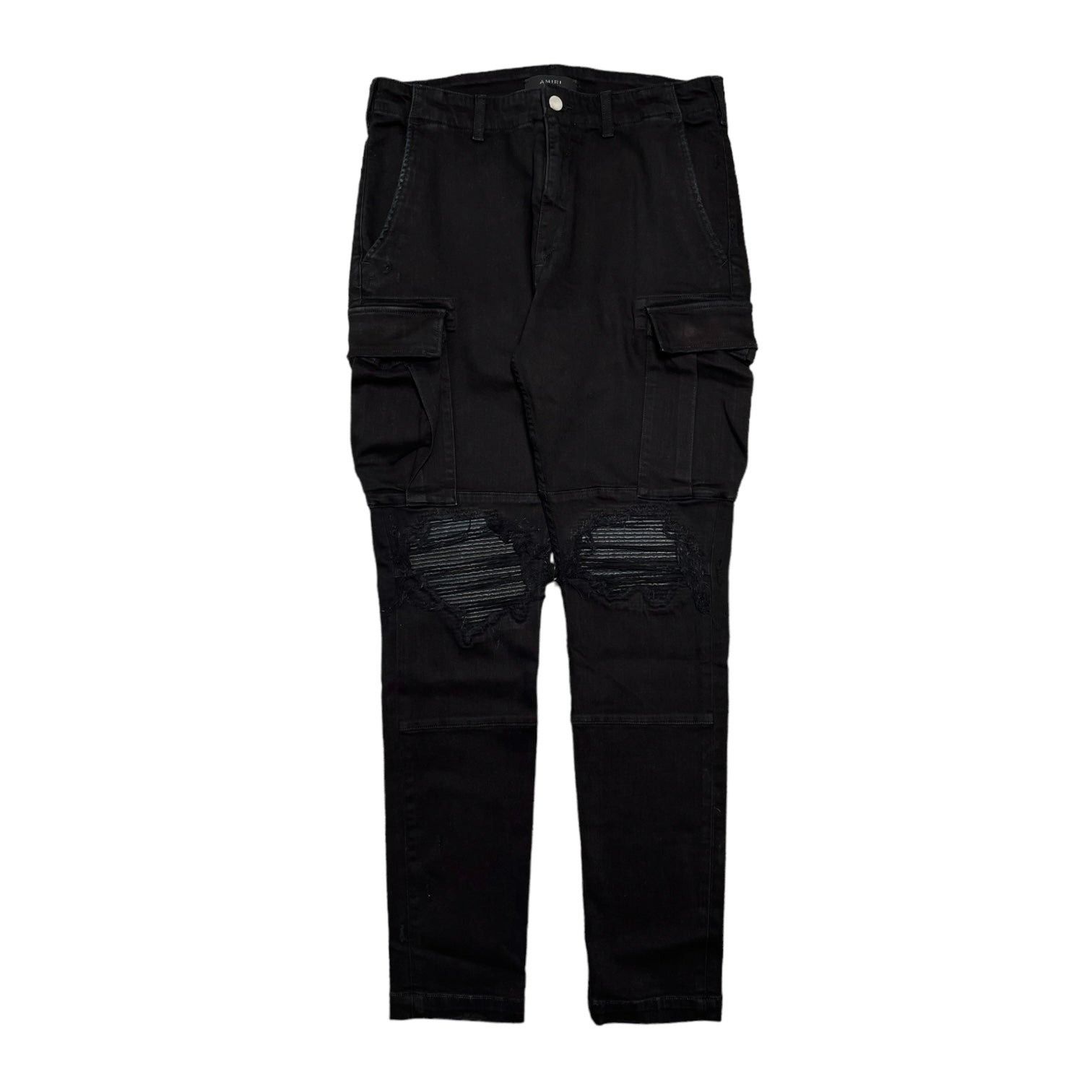 image of Amiri Mx1 Leather Patch Classic Cargo Jeans Black Camo, Men's (Size 33)