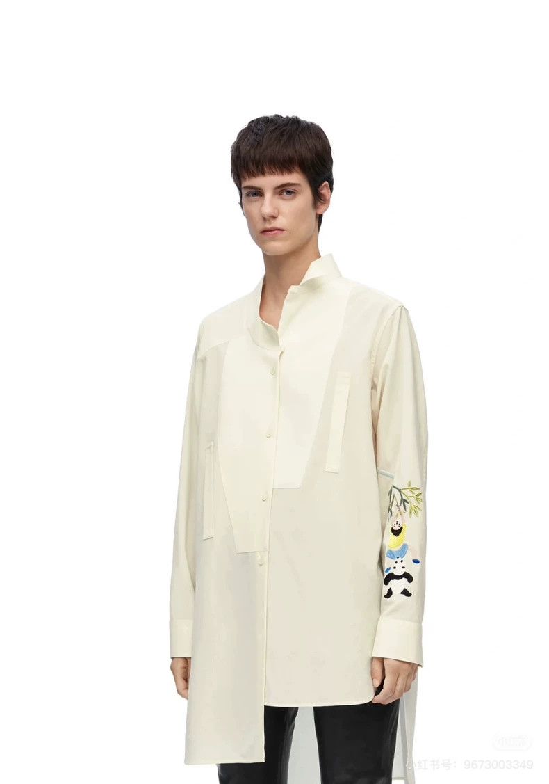 Loewe LOEWE Wool asymmetrical panda embroidered shirt Size XXS / US 00 / IT 34 - 1 Thumbnail