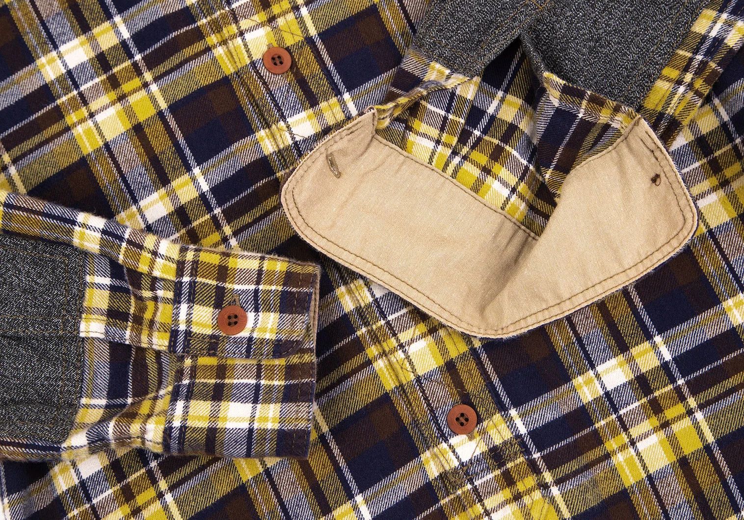 Junya Watanabe Checkered Flannel Shirt in Yellow, Navy, and Brown Size US XS / EU 42 / 0 - 6 Thumbnail