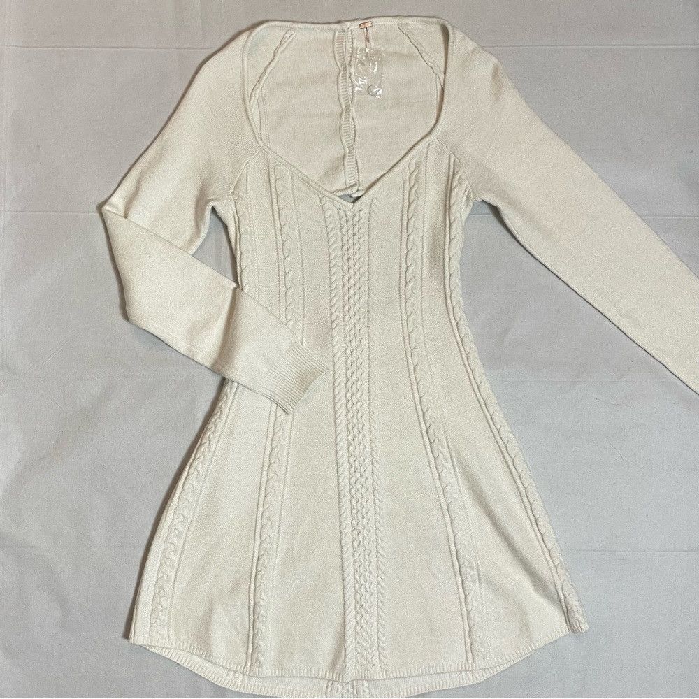 New Free People Small World Sweater White Mini Dress Size L
