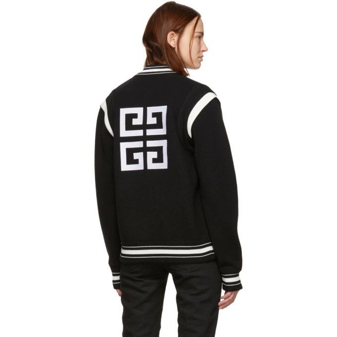Givenchy o1srvl11e1024 Wool 4G Bomber Jacket in Black/White Size L / US 10 / IT 46 - 4 Thumbnail