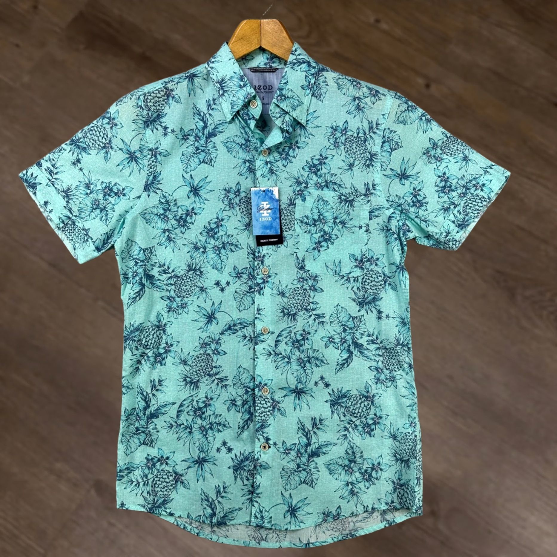 Izod Izod Saltwater Mens Button-Up Shirt Small Blue Floral Short Sleeve Pocket NEW Size US S / EU 44-46 / 1 - 1 Thumbnail