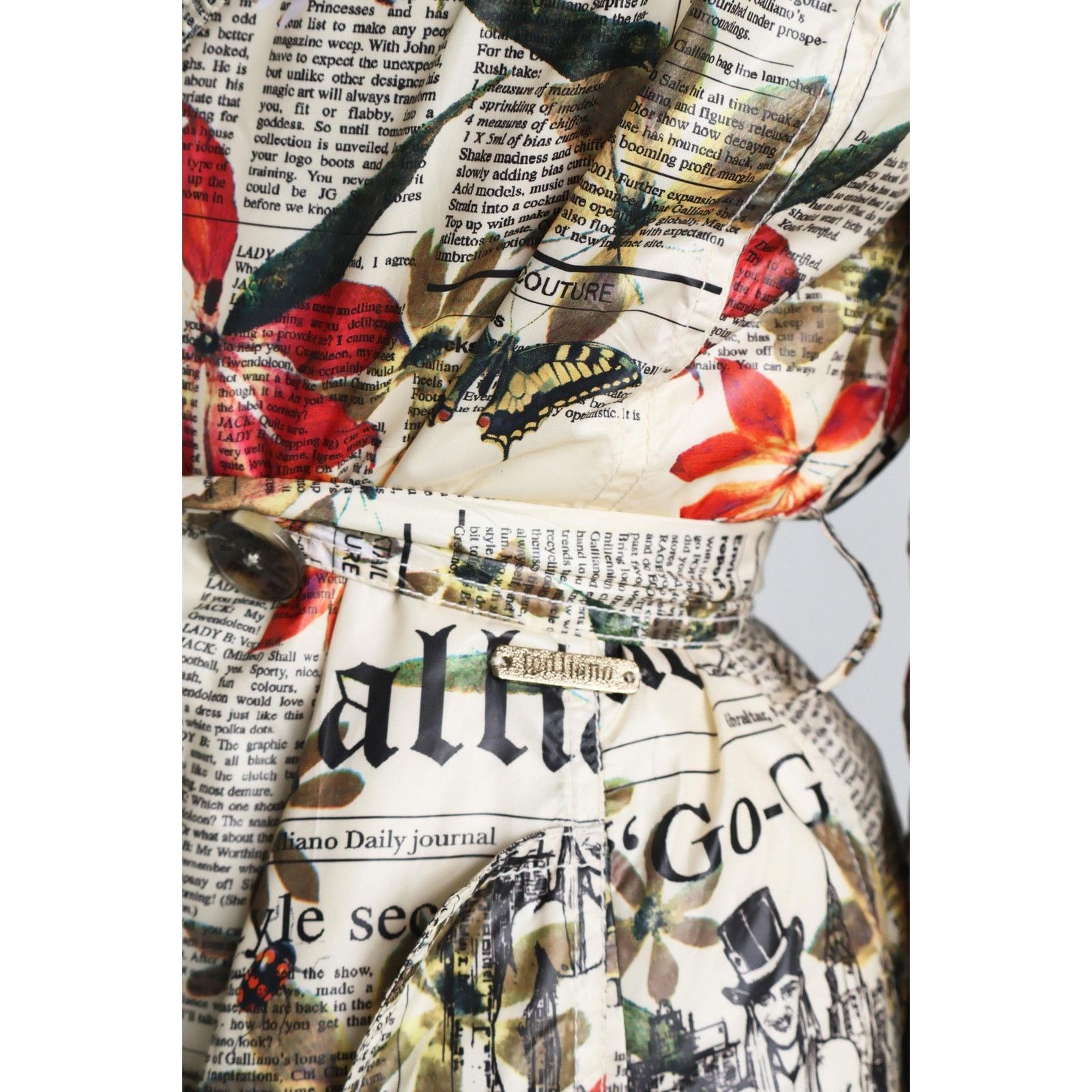 John Galliano John Galliano 2000s Gazette and Floral Print Trench Coat Size XS / US 0-2 / IT 36-38 - 3 Thumbnail