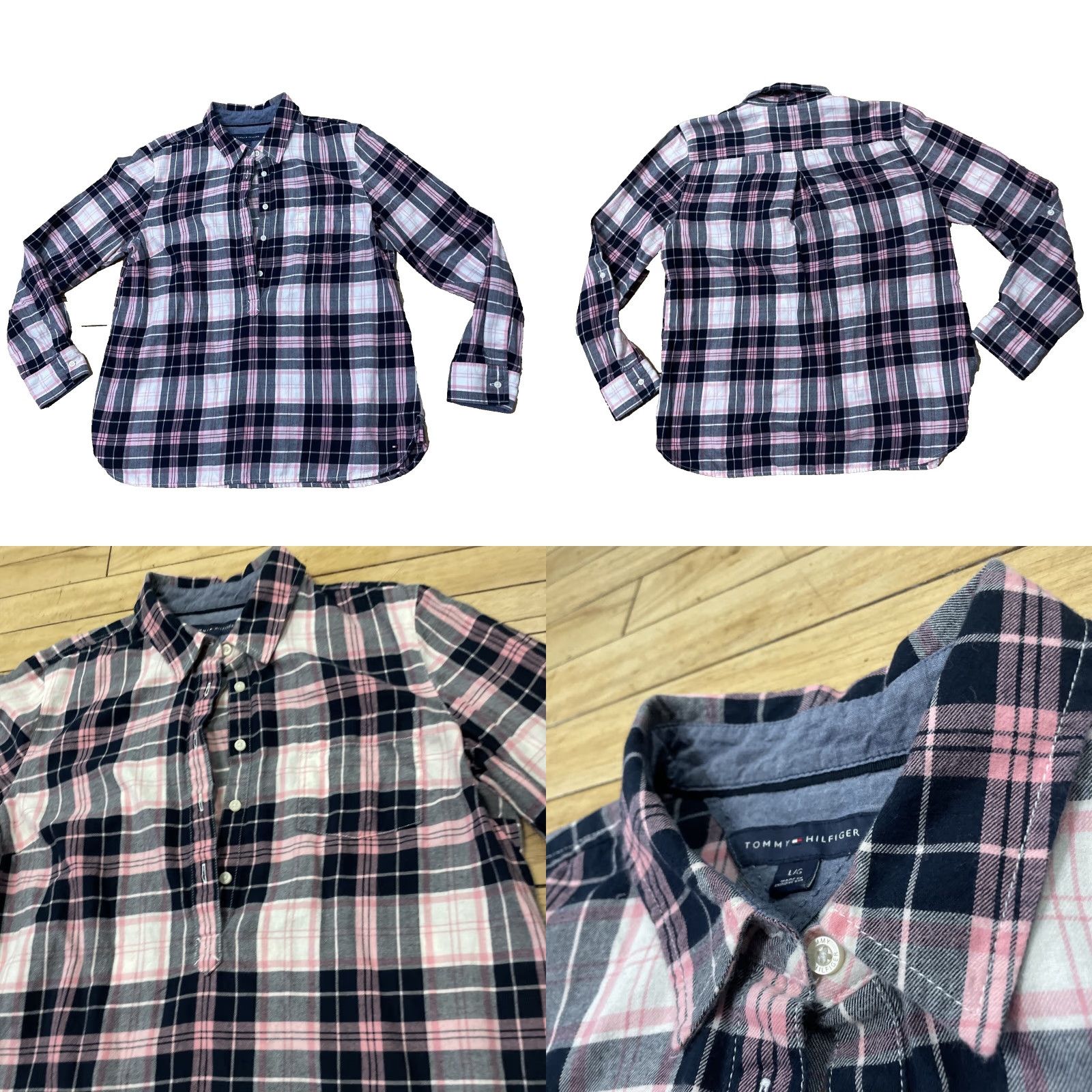 Tommy Hilfiger TOMMY HILFIGER Henley Shirt Women L Pink Plaid Western Surf Girl Y2K Sporty All Seasons Breathable Button-Up Casual Shirt Size L / US 10 / IT 46 - 9 Thumbnail