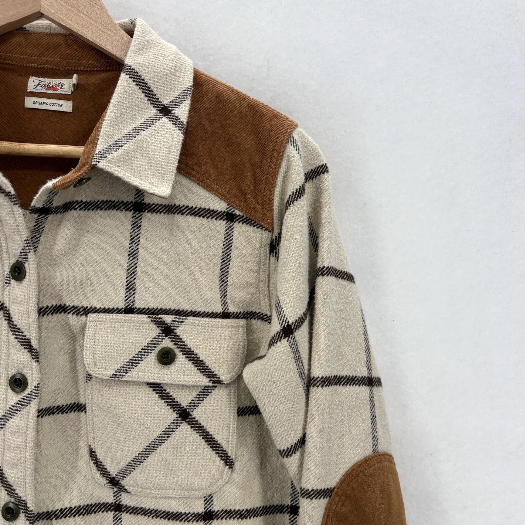 Faherty Faherty Shirt Womens S Beige Windowpane Plaid Flannel Button-Up Elbow Patch Corduroy Knit Stretch Casual Fall Winter Vintage: No (omit) Size S / US 4 / IT 40 - 2 Thumbnail