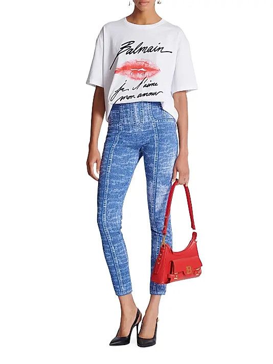 Balmain o1s1wg111225 Trompe Loeil Denim Leggings in Blue Size 30" / US 8 / IT 44 - 5 Thumbnail