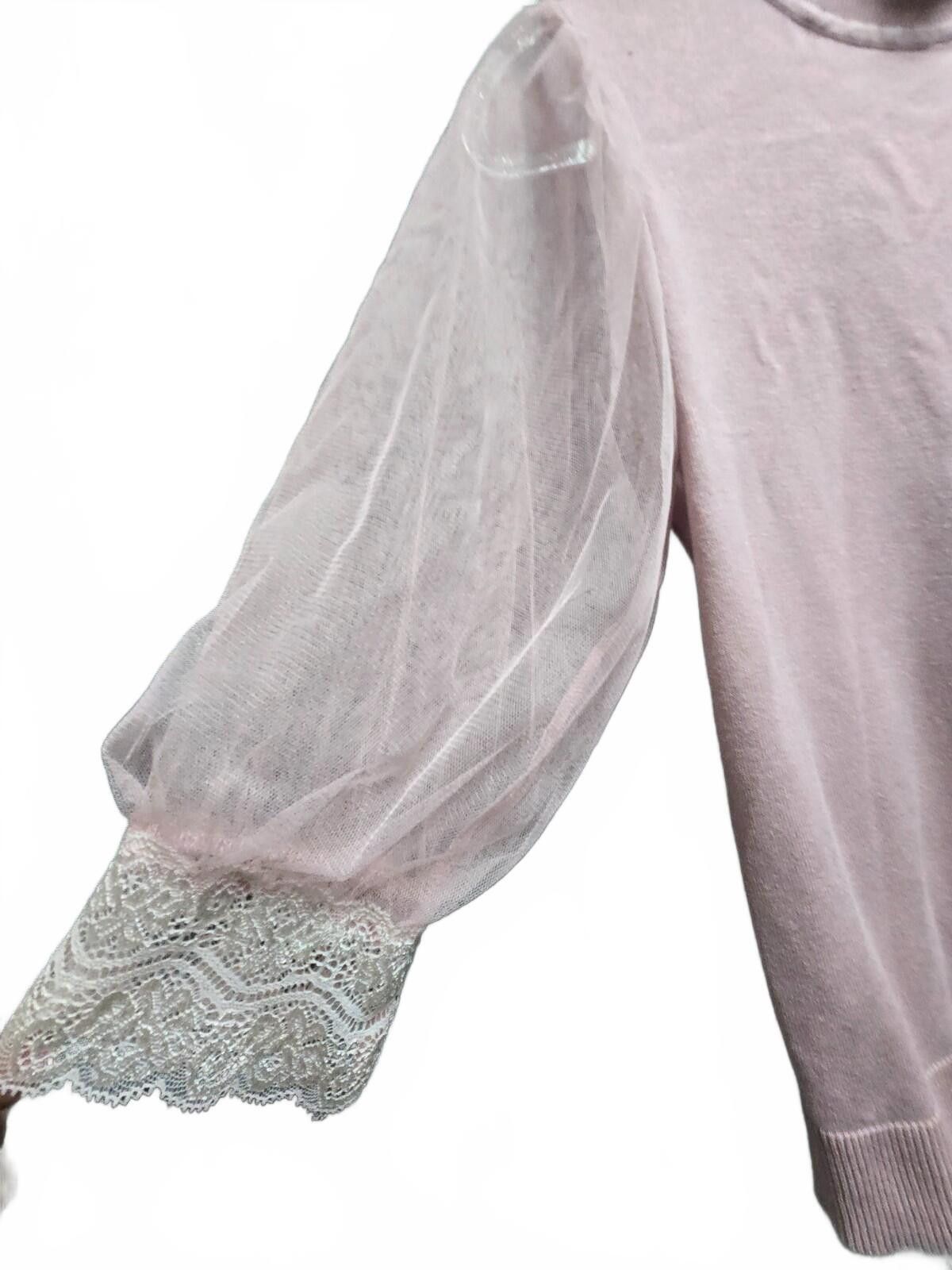 Other Dusty Rose Women Size M Pink Puff Mesh Lace Shirt Coquette Size M / US 6-8 / IT 42-44 - 3 Thumbnail