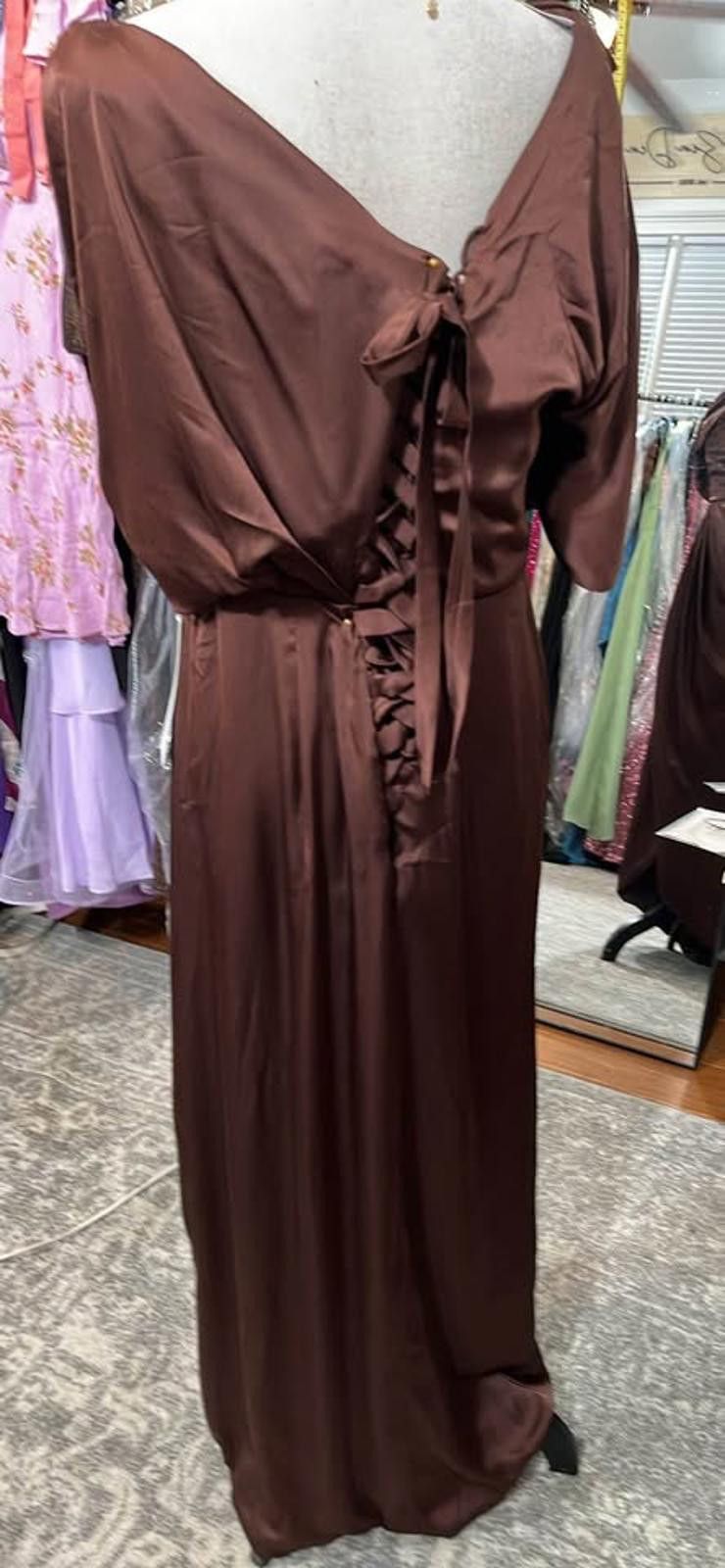 Other Sz 12 dreamy melted chocolate satin gown with arm coverage Size XL / US 12-14 / IT 48-50 - 3 Thumbnail