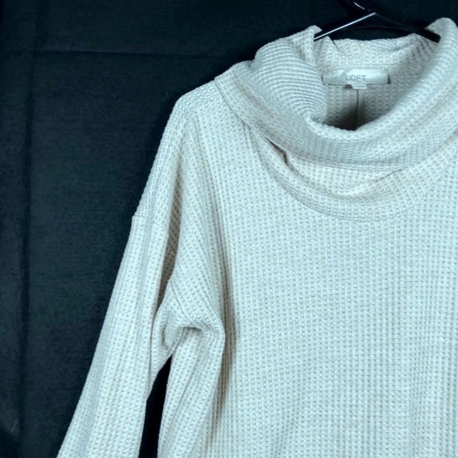 Loft VINTAGE Loft Womens Sweater Tan Shimmer Waffle Cowl Neck Pullover Tunic Small Size S / US 4 / IT 40 - 4 Thumbnail