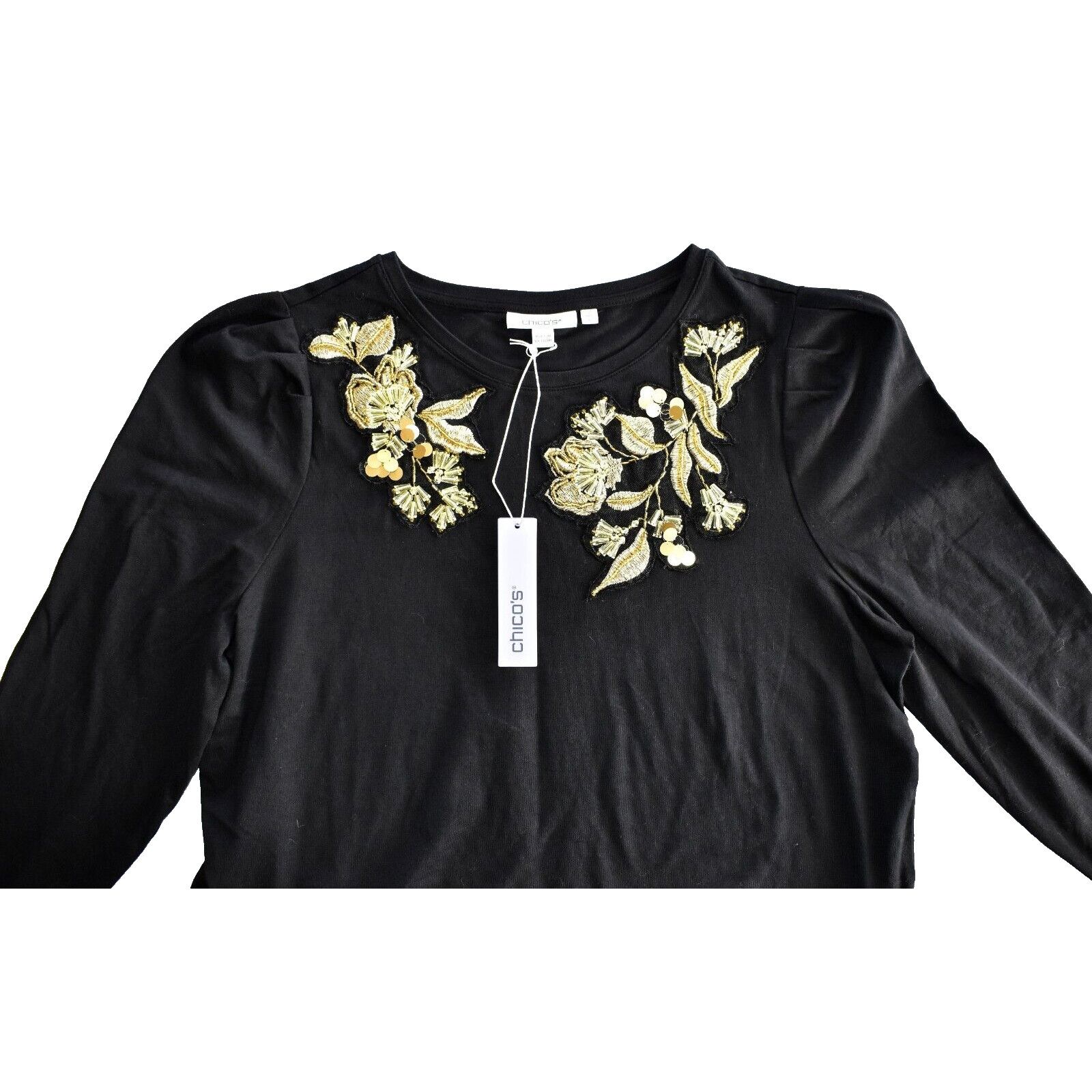 Chicos NWT CHICOS Cotton Knit Embroidered Beaded Top Size 2/L $89 Size L / US 10 / IT 46 - 5 Thumbnail