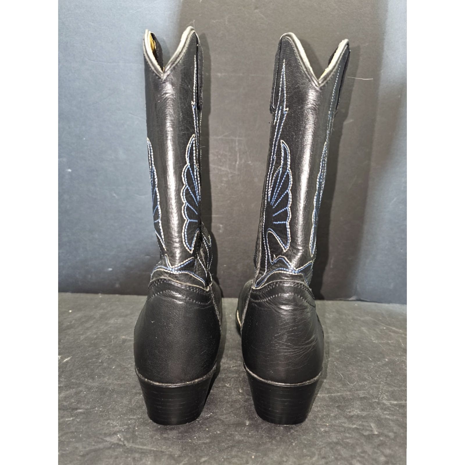 Vintage VINTAGE Masterson Boot Company RB2001Y Black With Blue Stitch Cowboy Western Boots Sz 6D Mens Leather Boots Size US 5 / EU 37 - 4 Thumbnail