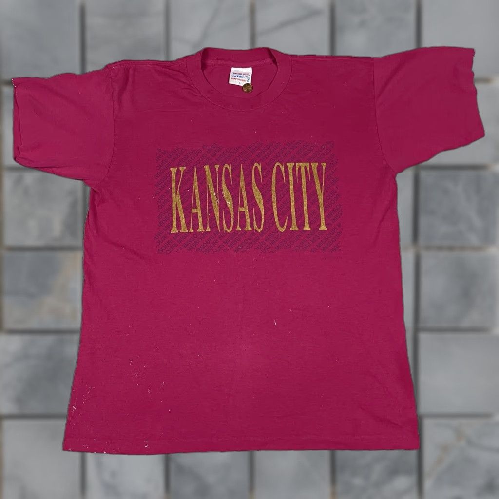 Vintage VINTAGE Kansas City Tshirt Adult L Pink Distressed Single Stitch Missouri MO Shirt Mens 90s Kansas City Graphic Print Short Sleeve Cotton USA Size US L / EU 52-54 / 3 - 1 Thumbnail