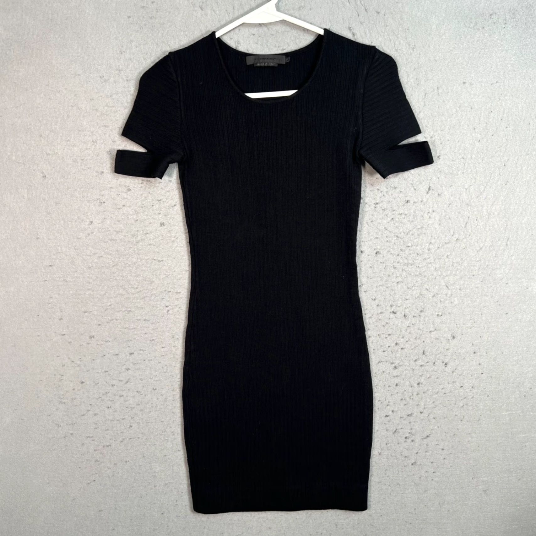 Alexander Wang Black Ribbed Knit Short Sleeve Bodycon Dress Size XS