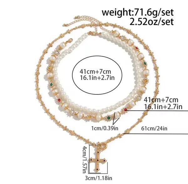 Jewelry 3Pcs/Set Creative Rhinestone Imitation Pearl Chain Necklace Size ONE SIZE - 4 Thumbnail
