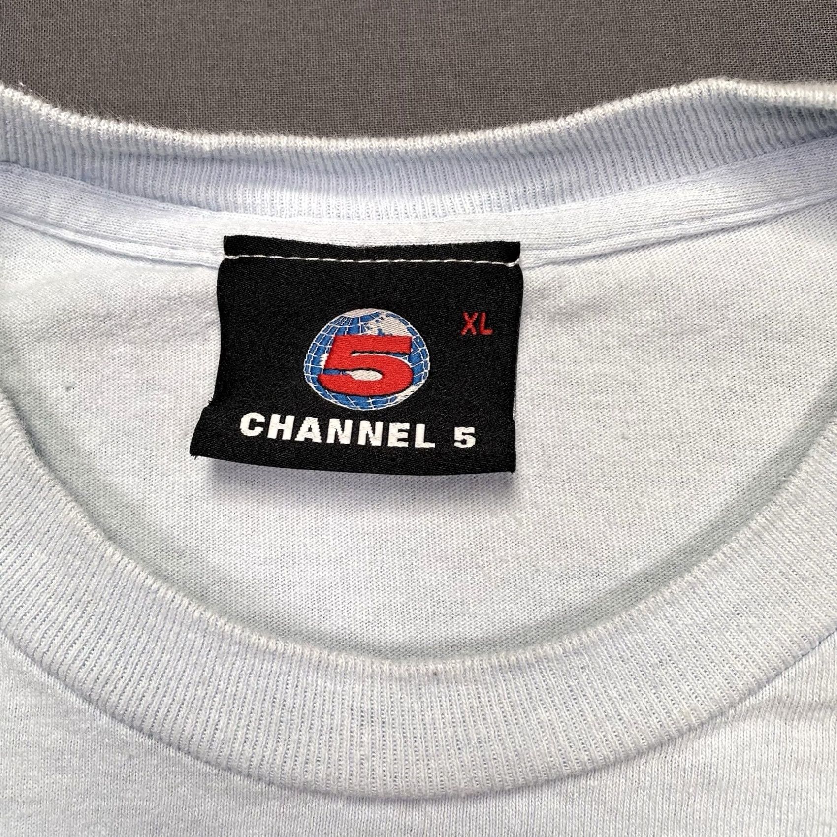 Chanel Channel 5 Shirt Mens XL Graphic News YouTube Andrew Callaghan All Gas No Brakes Blue Cotton Crew Neck Short Sleeve T-Shirt Cartoon Streetwear 90s? Size US XL / EU 56 / 4 - 3 Thumbnail
