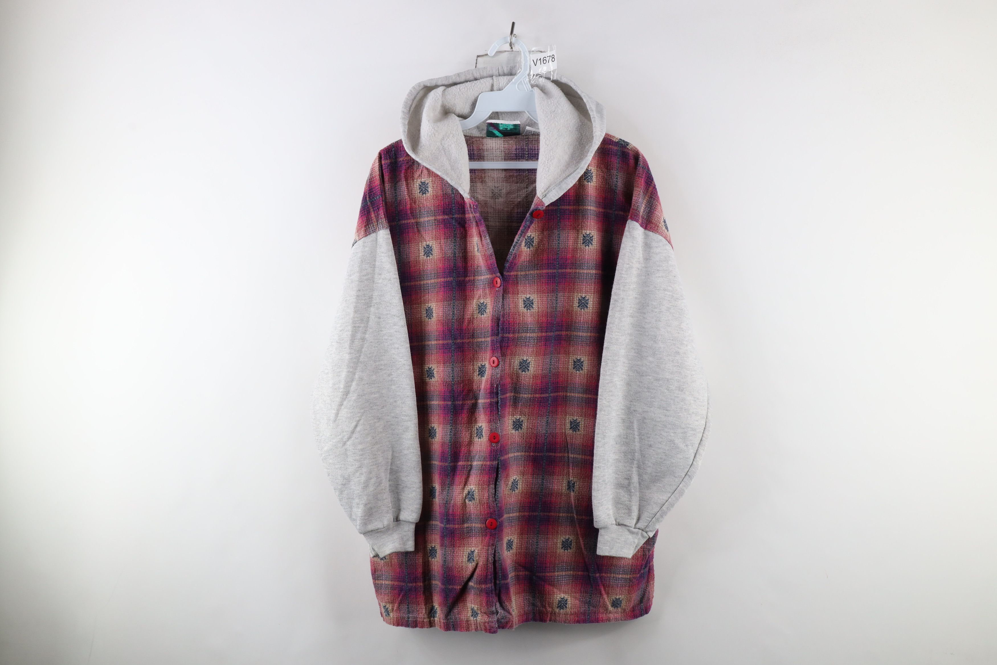 Vintage Vintage 90s Streetwear Distressed Button Shirt Hoodie Size L / US 10 / IT 46 - 1 Thumbnail