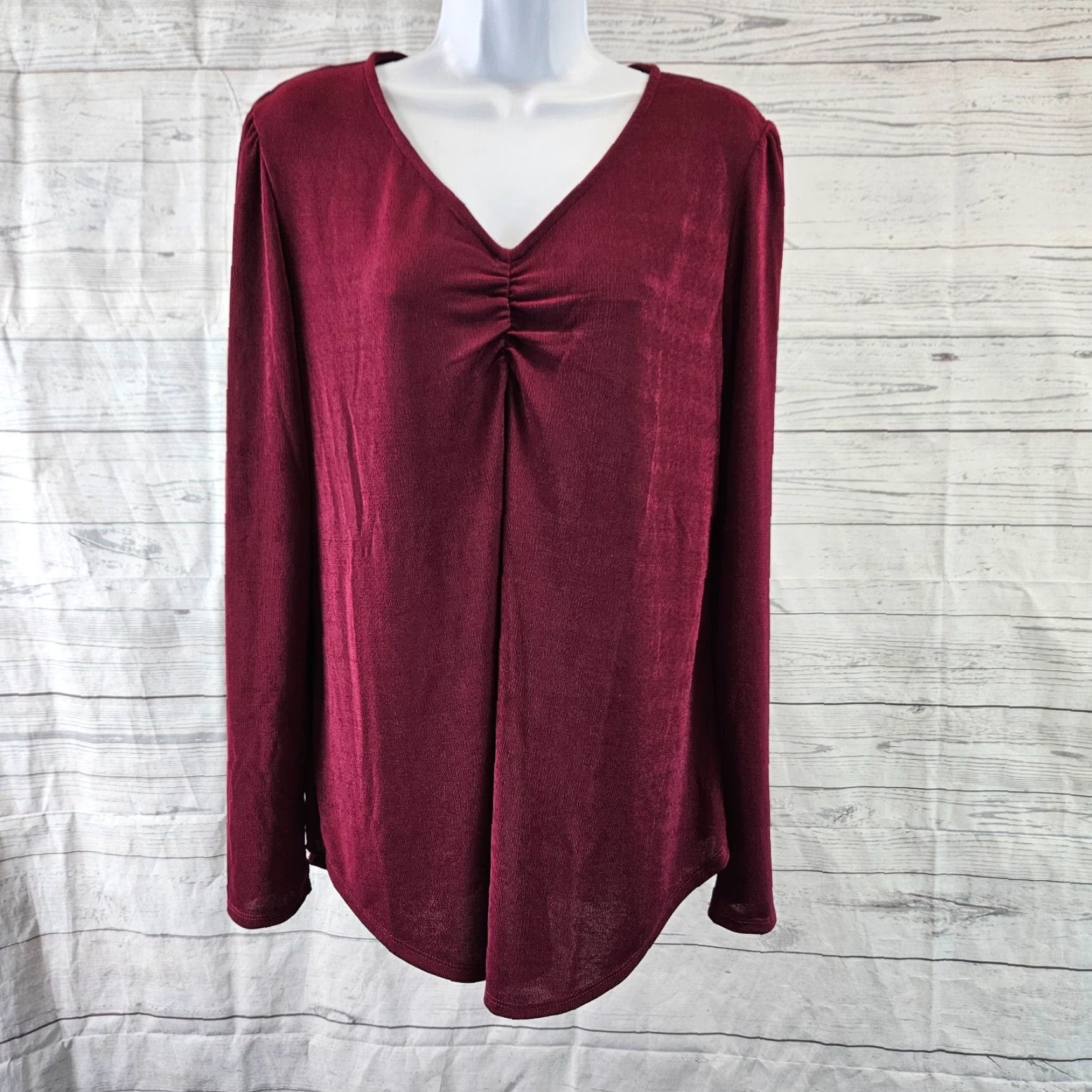 Vintage Maurices Womens Top L Burgundy Long Sleeve V-Neck Shirt Blouse Women's Size L / US 10 / IT 46 - 2 Thumbnail