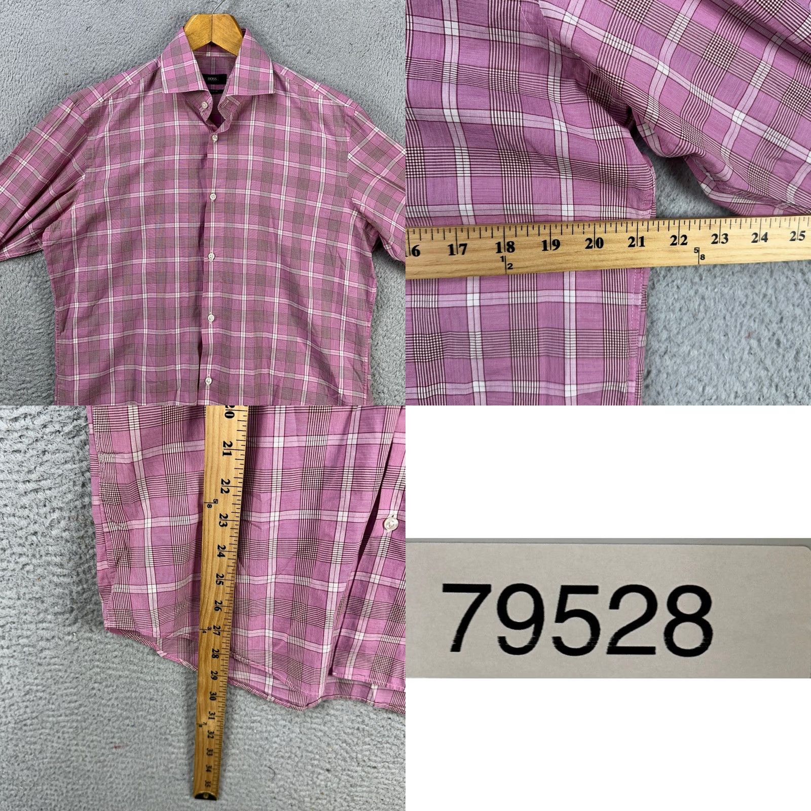 Hugo Boss VINTAGE Hugo Boss Shirt Dress Mens 15.5 39 Pink Plaid Regular Fit Long Sleeve Button Up Size 40R - 8 Thumbnail