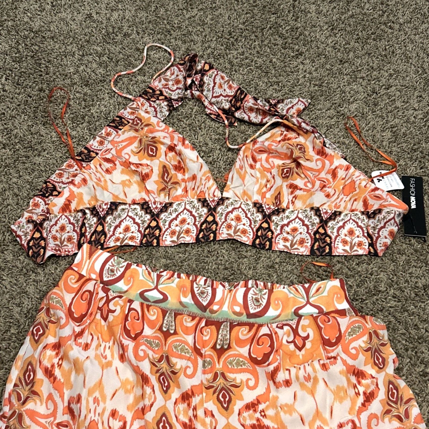 Fashion Nova Fashion Nova Beach Paradise Pant Set XL Orange Multicolor Polyester 2 Piece NWT Women Summer Casual Outfit/Set Women" Size 40" / US 18 - 3 Thumbnail