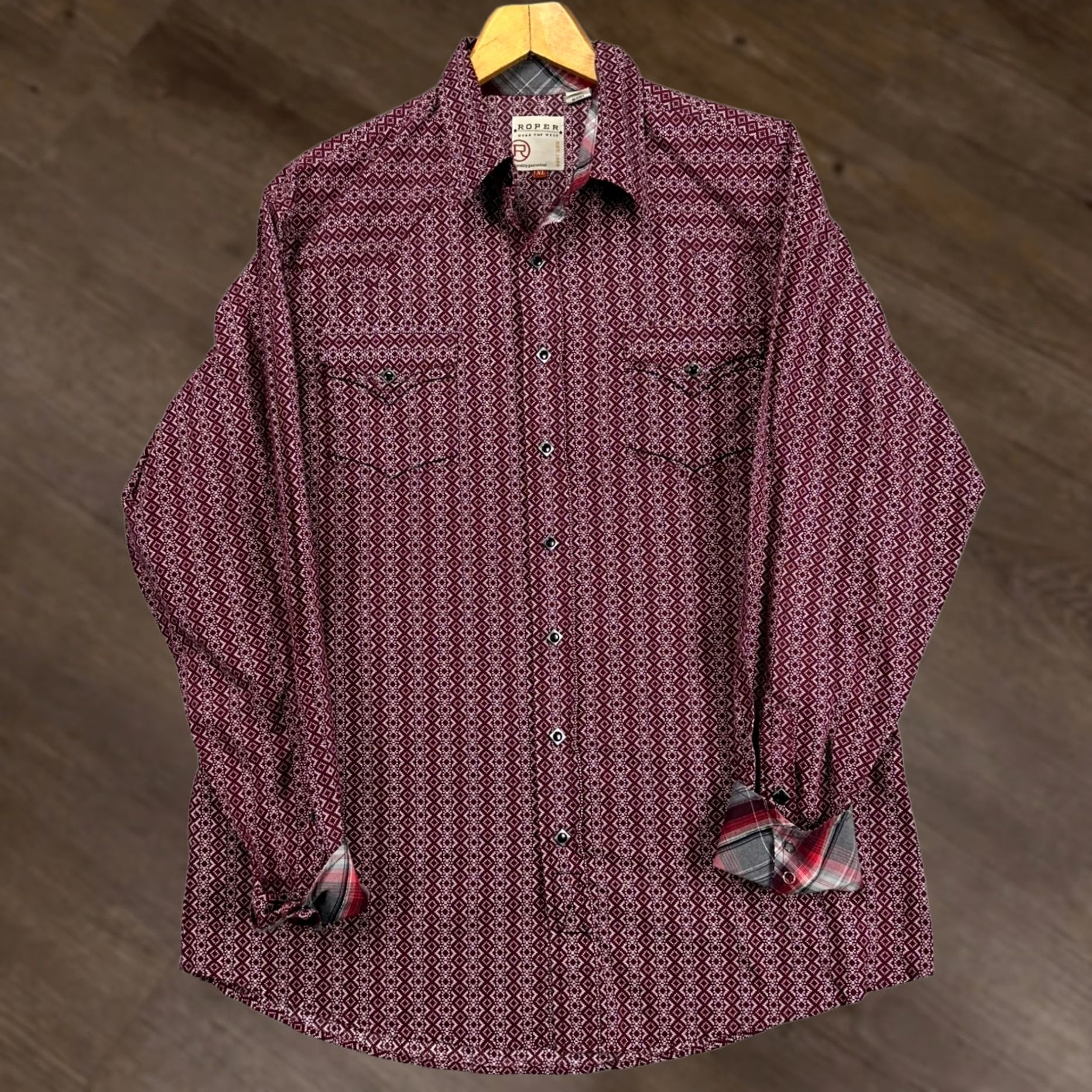 Roper Roper Wear The West Button Up Shirt Men XL Maroon Western Pearl Snap Flap Pocket Size US XL / EU 56 / 4 - 1 Thumbnail
