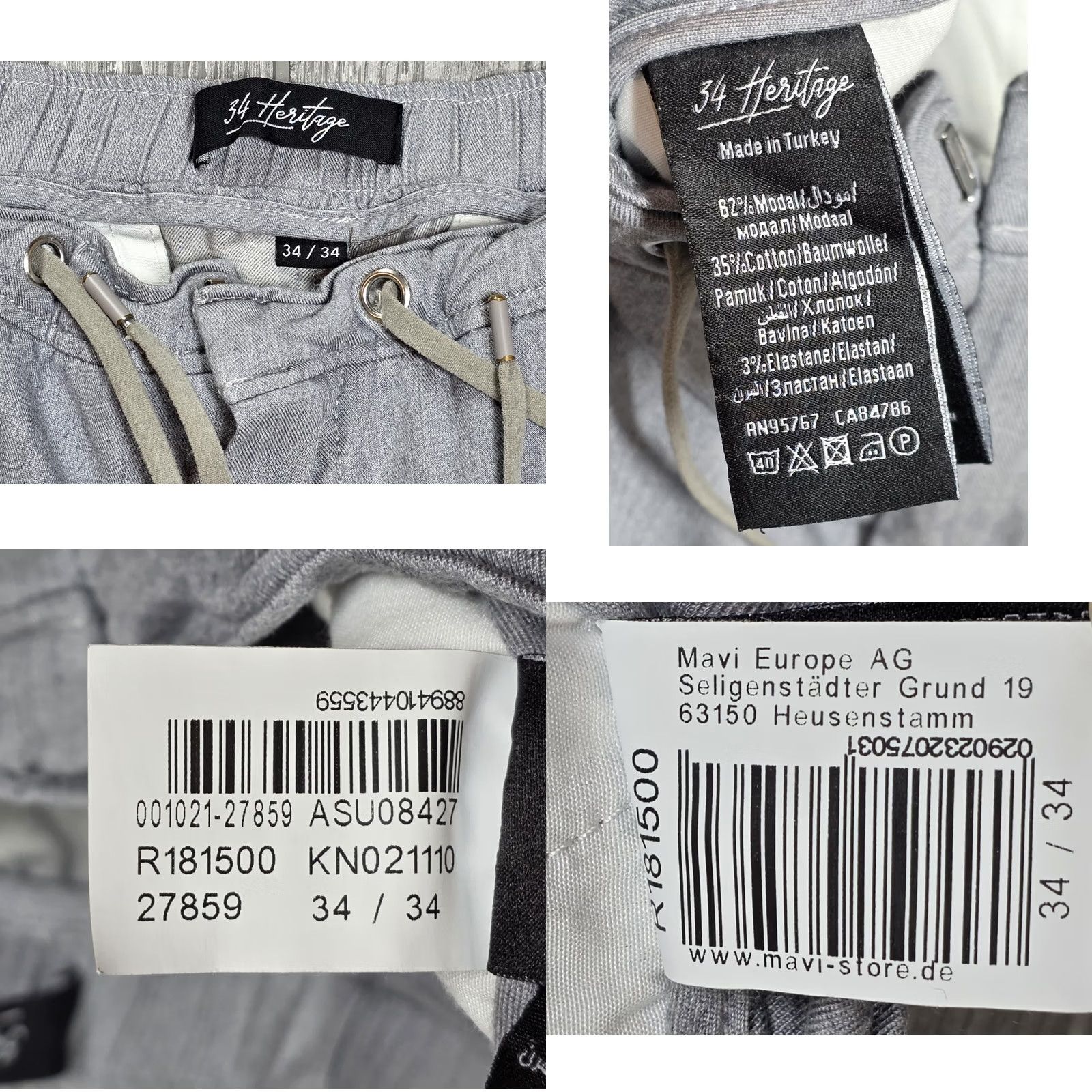 Vintage 34 Heritage Formia Pants Mens 34x34 Gray Elastic Waist Chino Lyocell Stretch Size US 34 / EU 50 - 8 Thumbnail