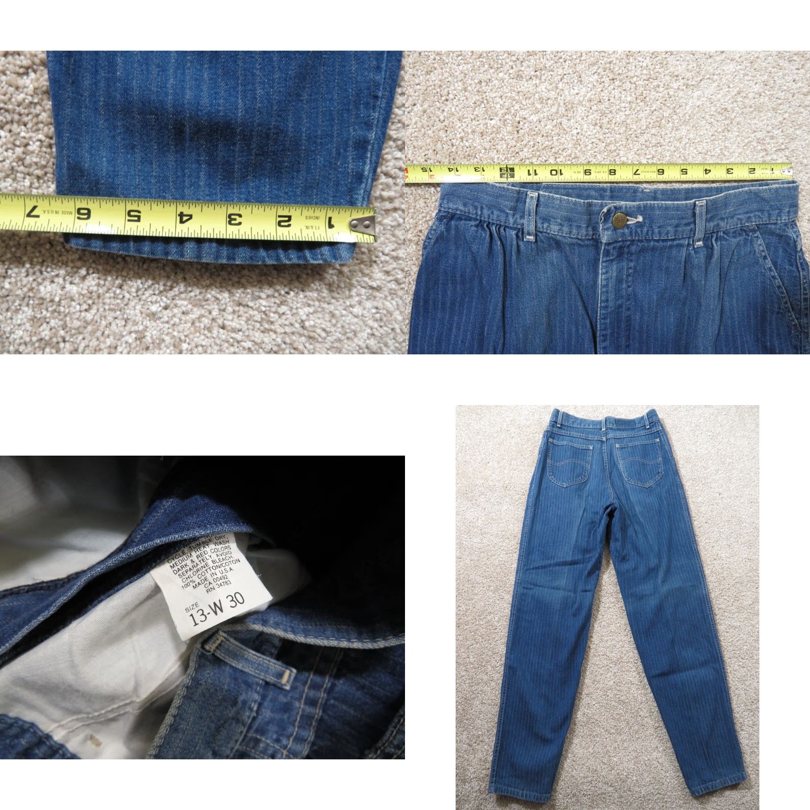 Lee VINTAGE Lee Riders Jeans Denim Ladies 13W 29X32 High Waist Pin Striped 1980s Disco Blue Mens Womens Girls? Size 29" - 8 Thumbnail