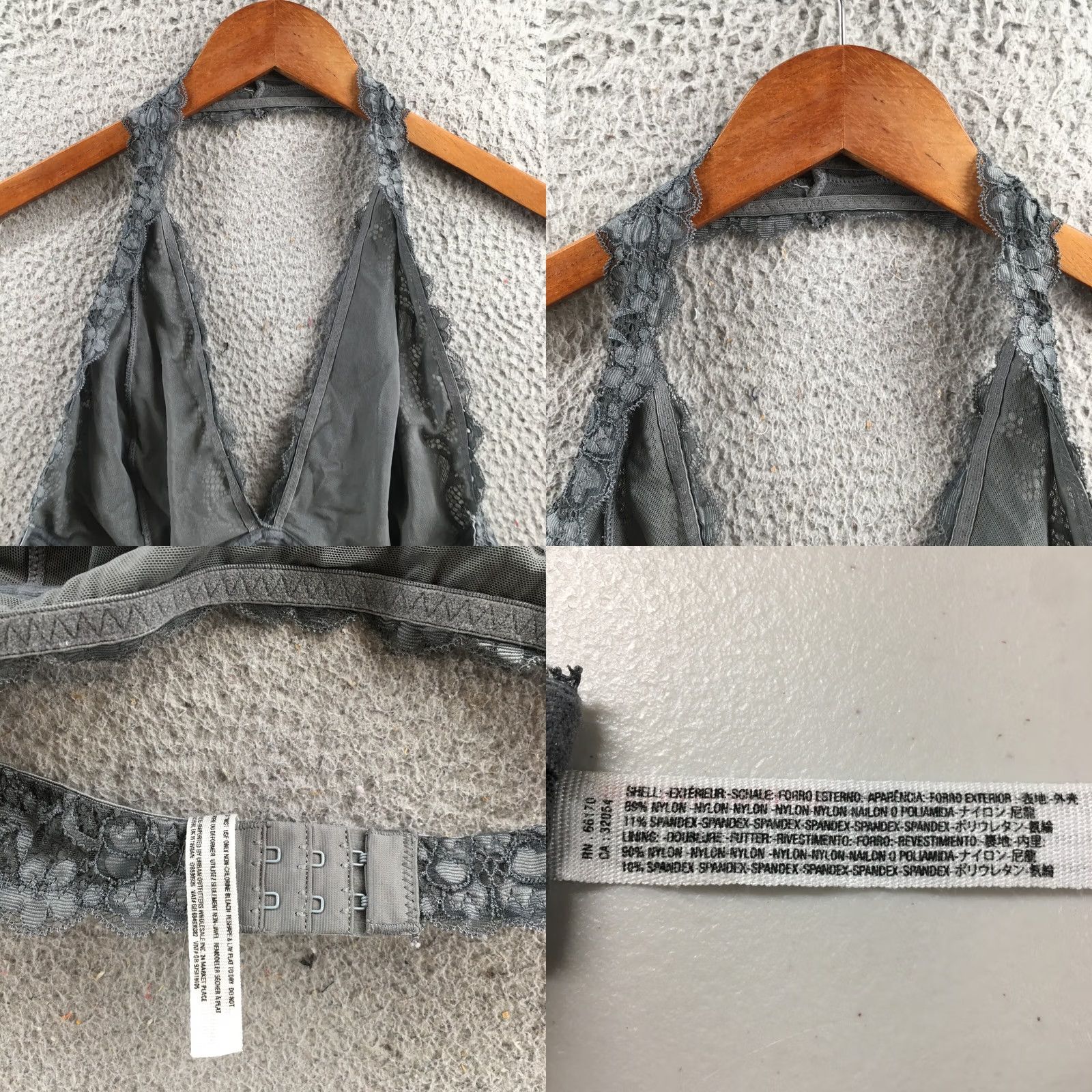 Free People Free People Lace Halter Bralette Gray Hook & Eye Wireless No Padding Womens S Bralette Size ONE SIZE - 8 Thumbnail
