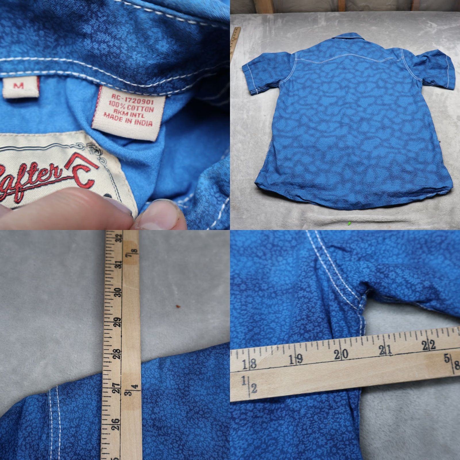 Vintage Rafter C Pearl Snap Shirt Mens Medium Blue Floral Western Short Sleeve Button-Down Pocketed Casual Workwear Size US M / EU 48-50 / 2 - 8 Thumbnail