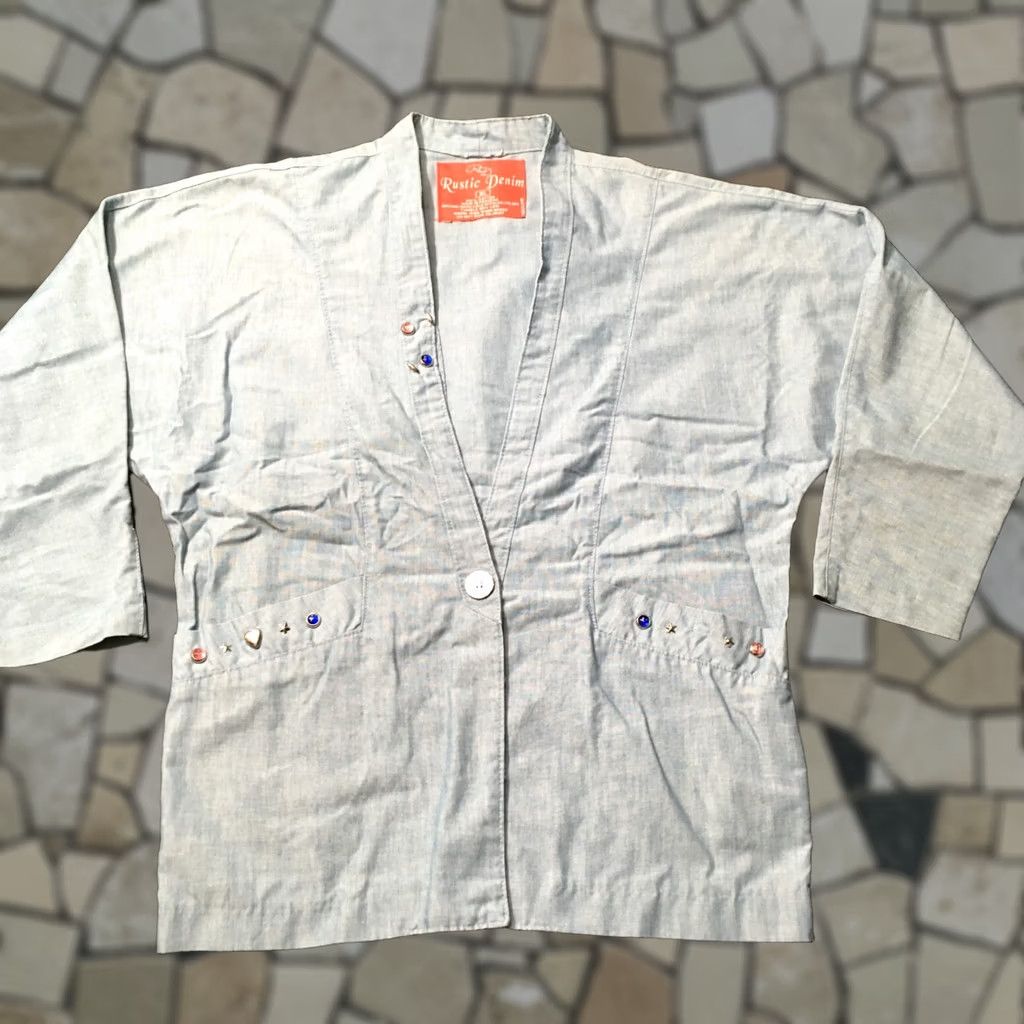 Vintage rustic Denim Women's XL Short Sleeve Western Shirt Blouse Casual Plaid Blue Vintage No Size XL / US 12-14 / IT 48-50 - 1 Thumbnail