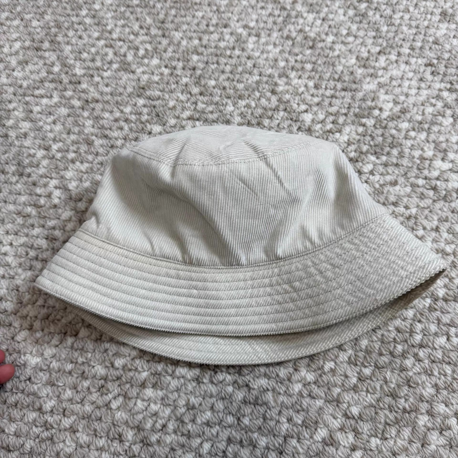 Prada PRADA Enamel Logo Corduroy Bucket Hat Men's Ivory L Size ONE SIZE - 2 Thumbnail