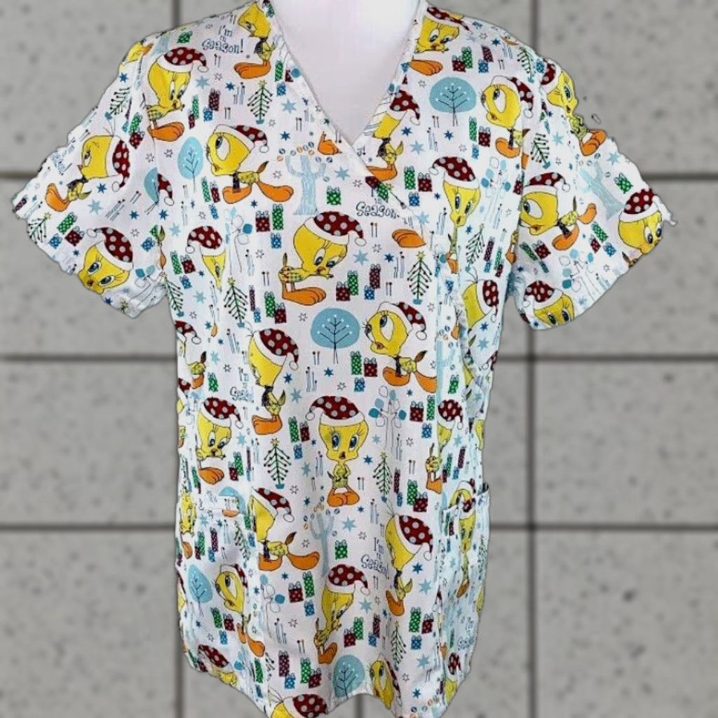 Vintage Looney Tunes Christmas Scrub Top Tweedie Bird Size L Womens Size L / US 10 / IT 46 - 1 Thumbnail